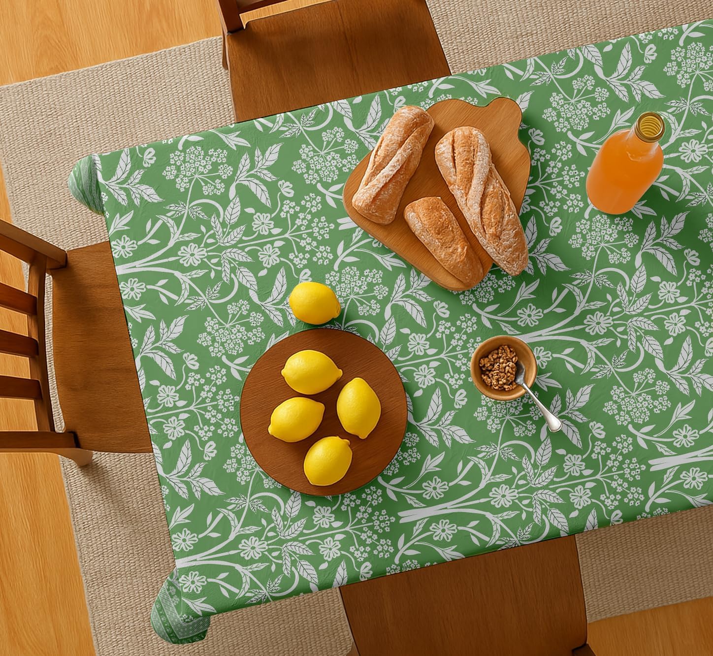 Leaves Design Tablecloth- Green 60x60 Inch Cotton Twill Dining Table Cover, Perfect for 4 Seater Tables, Durable, Protective & Washable, Ideal for Everyday Use, Festive Occasions & Gathering