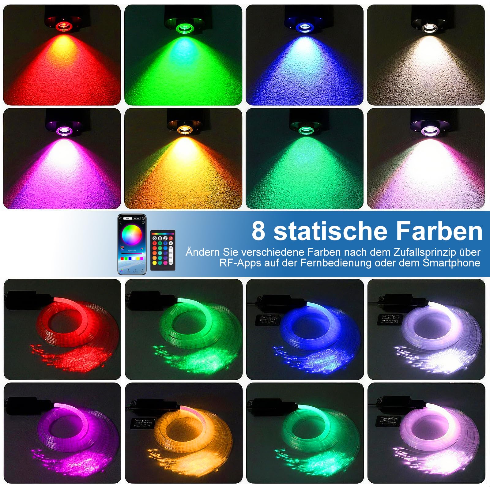 16W Sternenlicht für Auto:500pcs*2m Glasfaser Stern Decken Set App-Fernbedienung Musik Geräuschgesteuerte Synchronisierung Ding Room Jungen Mädchen Geschenk