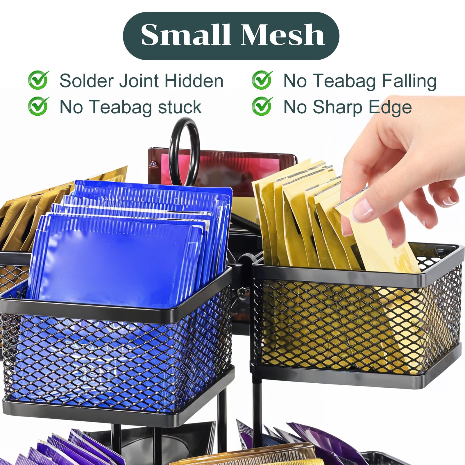 Teebeutelorganizer, Teebeutelaufbewahrung, drehbares Karussell, 96 Teebeutel, Lazy Susan Kaffeesahne, Süßstoff, Teedose für Küche, Theke, Schrank, Speisekammer, Regal