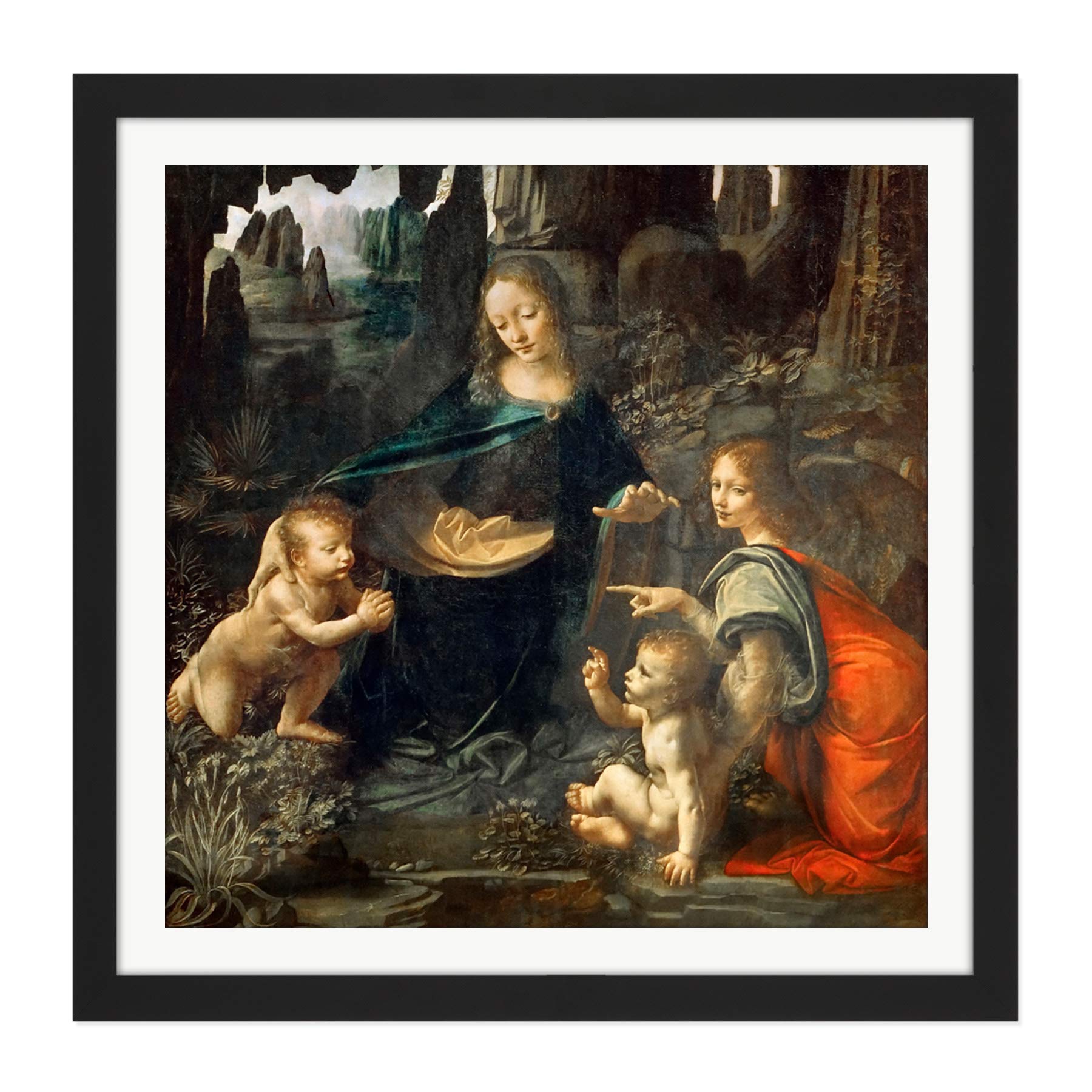 Artery8 Leonardo Da Vinci Virgin Of The Rocks Painting Square Wooden Framed Wall Art Print Picture 16X16 Inch
