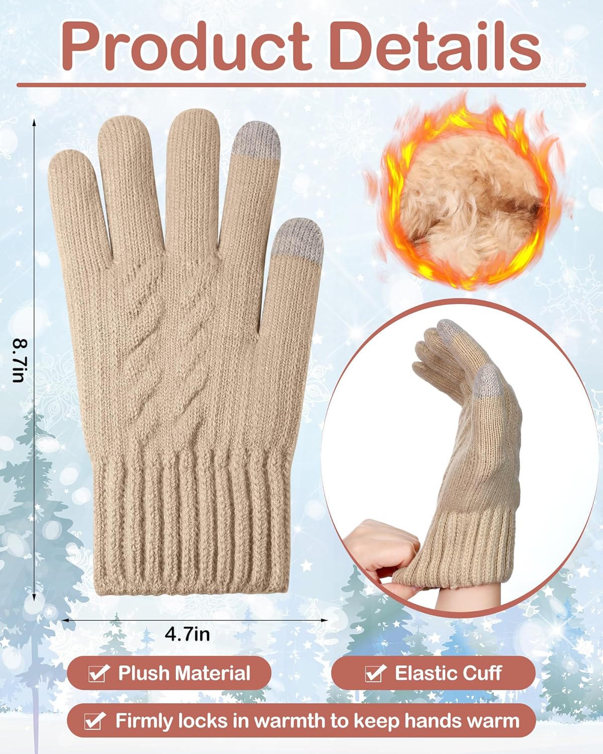 Janmercy 4 Pairs Winter Fleece Lined Gloves Women Men Cold Weather Knit Touchscreen Gloves Valentines Gifts for Her Him - Image 5