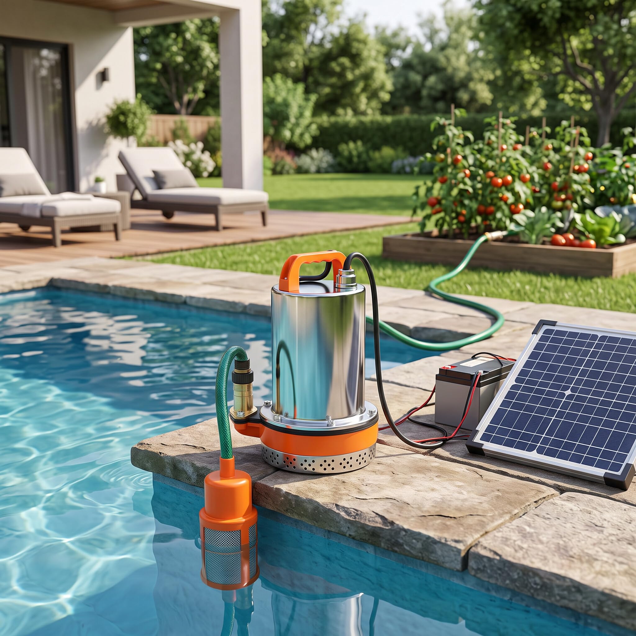 Piccola Pompa Sommersa, Sollevamento 8 M, Alimentazione a Batteria e Energia Solare, Acciaio Inossidabile, 12V