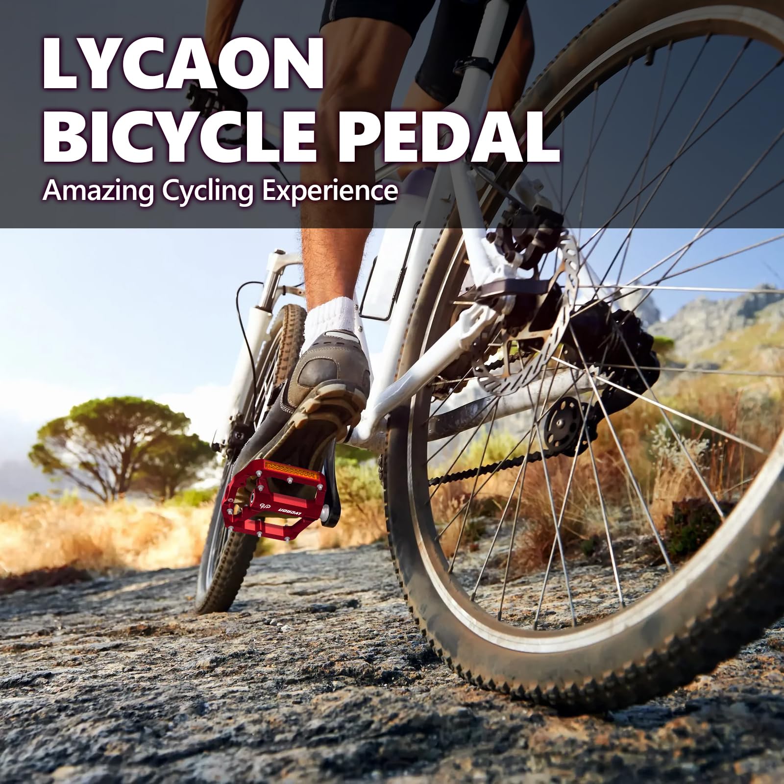 LYCAON Pedały rowerowe – rower wyścigowy/górski MTB pedały, 3 łożyska CNC, stop aluminium, antypoślizgowe wrzeciono CR-MO, pedały rowerowe 9/16", BMX Road Bike, antypoślizgowe, płaskie pedały