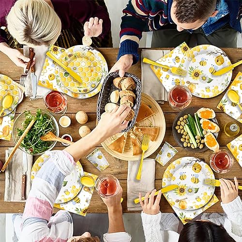 Miniatura 6 de Decoración de fiesta de vajilla de abejorros – Los suministros de fiesta de abejorros incluyen platos, vasos, servilletas, cubiertos, decoraciones