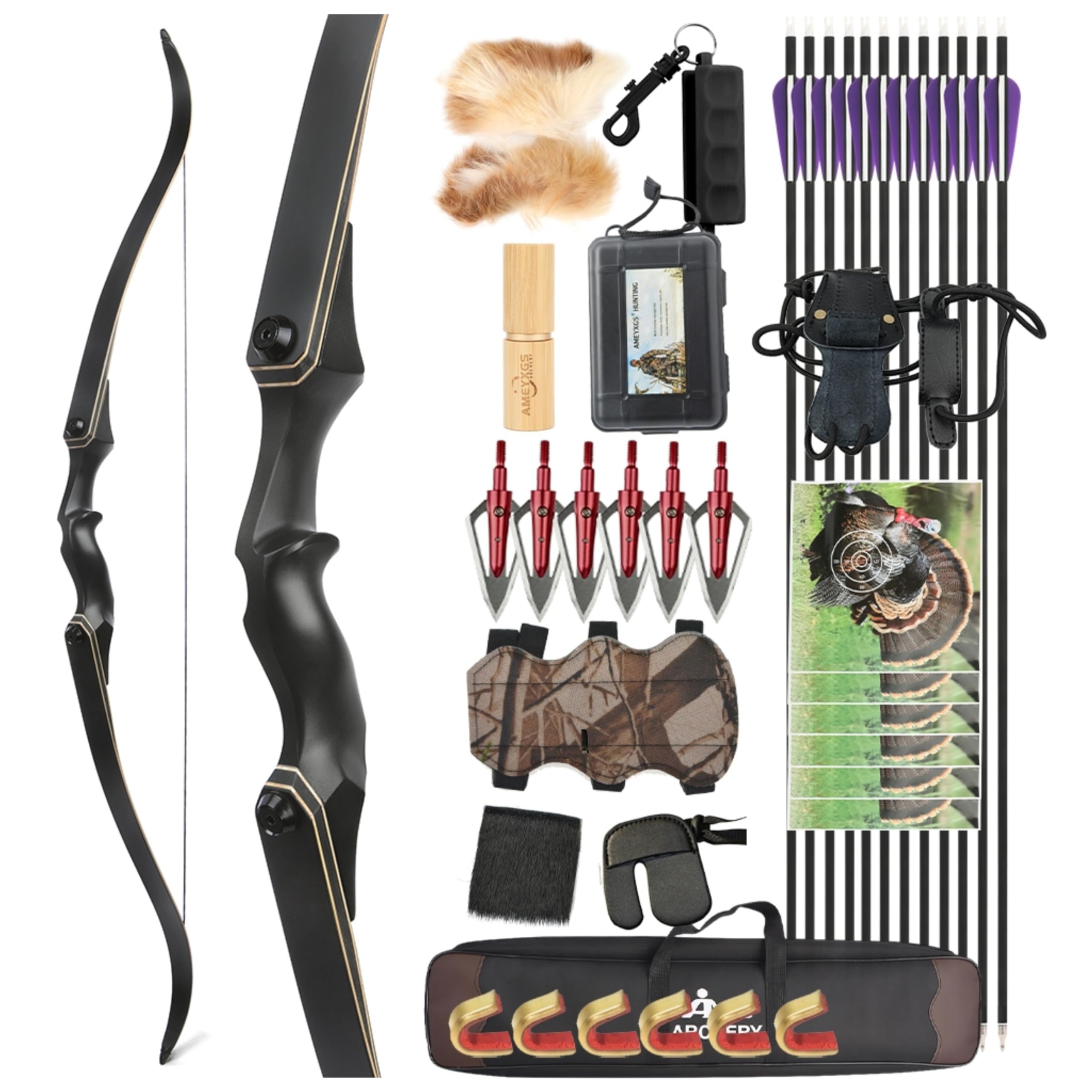 60" Jagd-Recurvebogen-Set für Erwachsene – 60 lbs Magnesiumlegierung Abnehmbarer Bogengriff, Rechtshänder, für Outdoor-Schießen