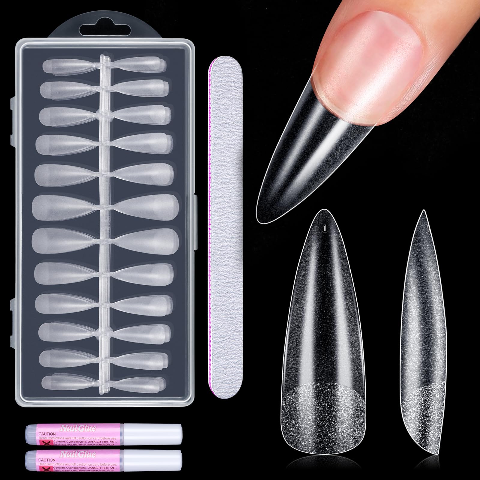 MELLIEX 240 Piezas Kit de Tips Uñas y Pegamento, Mate Acrilicas Uñas Postizas Cobertura Total Tips Uñas de Gel para Mujeres, 12 Tamaños