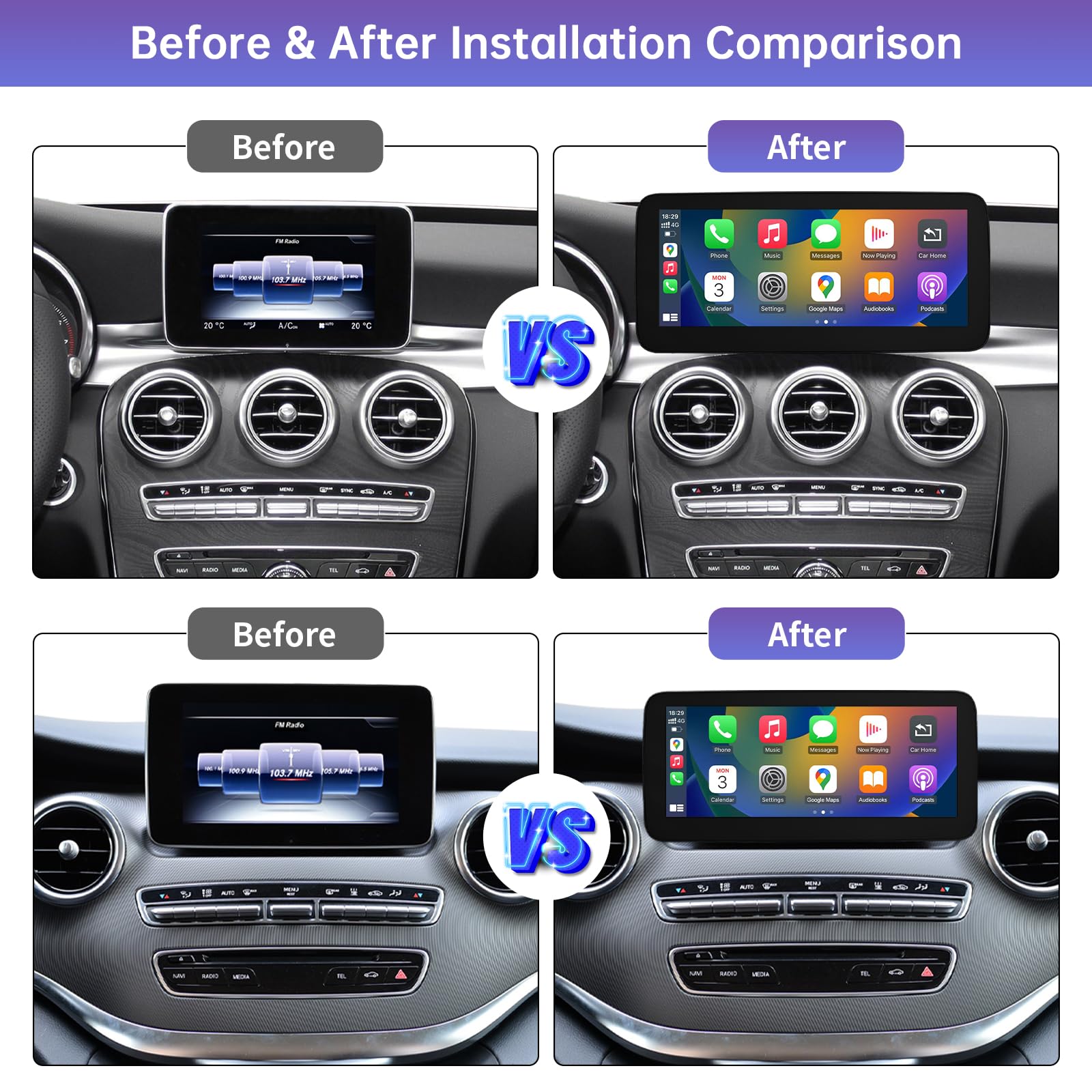 Road Top Autoradio CarPlay 10,25" per Mercedes Benz C GLC V W205 W447 NTG5 | 2016-2018, Schermo Touchscreen Linux HD IPS, CarPlay senza fili, Android Auto, MirrorLink, Navigazione, Autoradio Bluetooth