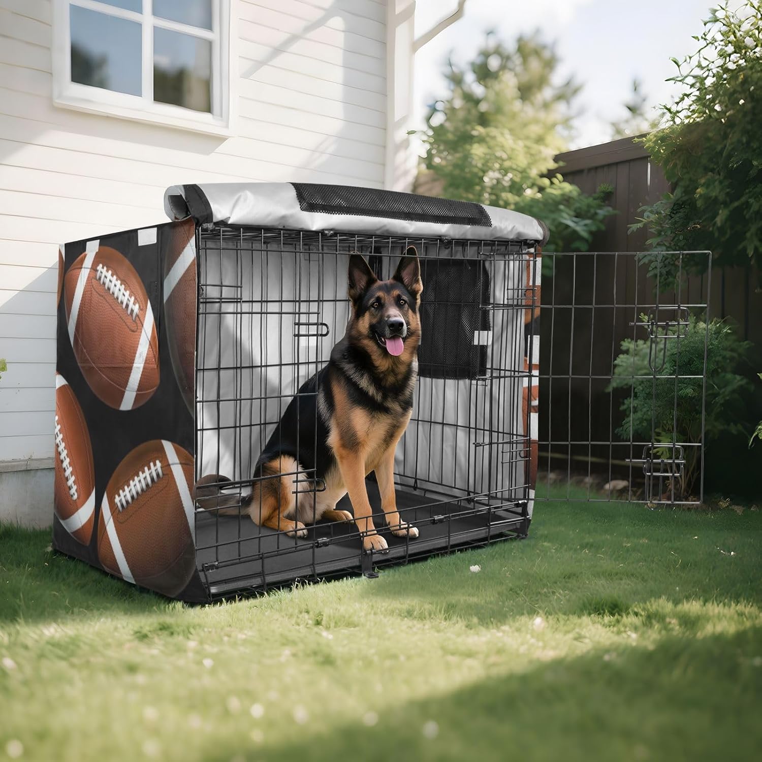 American Footballs Black Dog Crate Cover S-XL UV-Resistant Pet Crate Cover with Roll-up Sides, Reduces Barking, X-Large