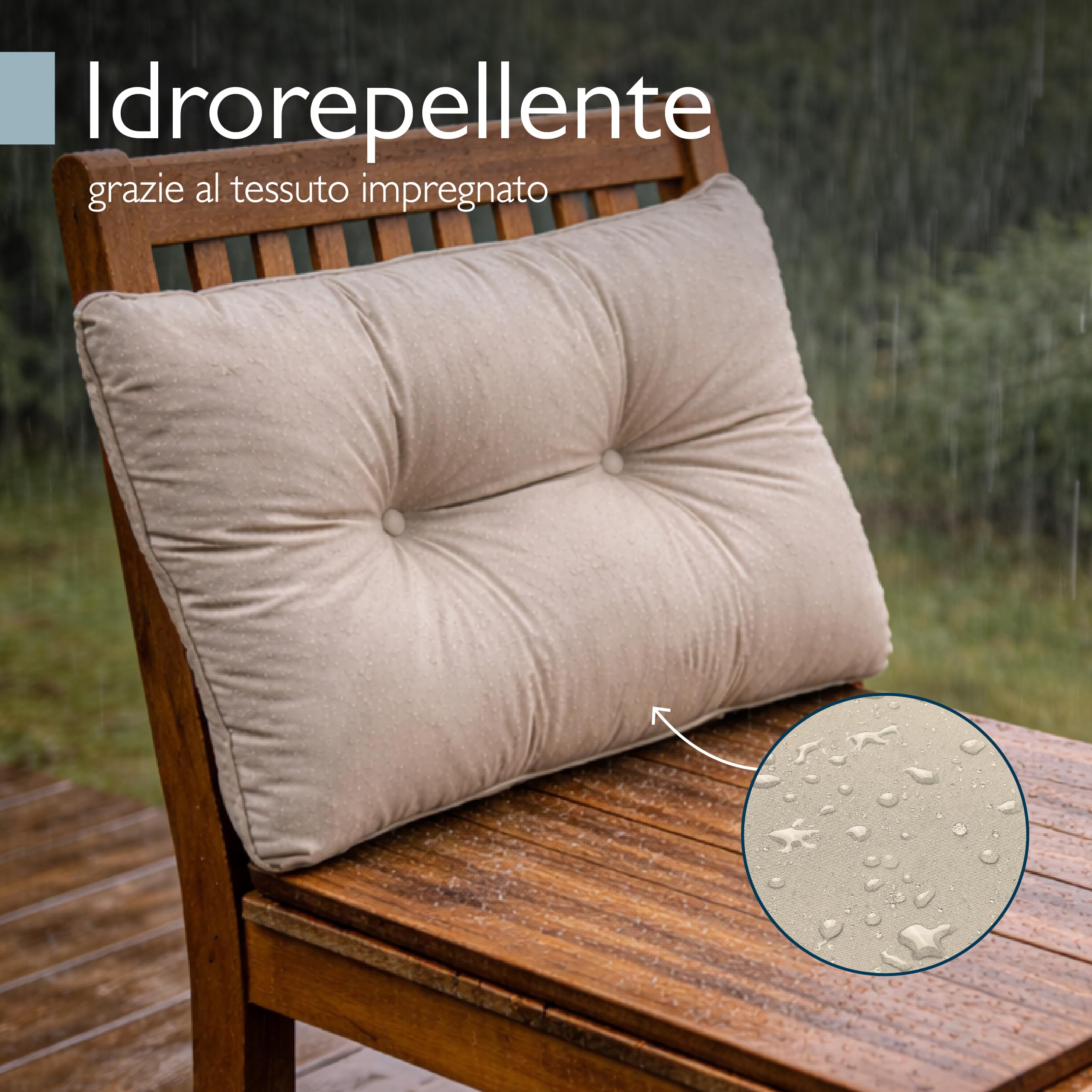 Beautissu Cuscino per Esterno Outdoor - Resistente all'Acqua- Comodo Schienale - 70x40x12 cm - per mobili Rattan e Giardino - Beige Chiaro