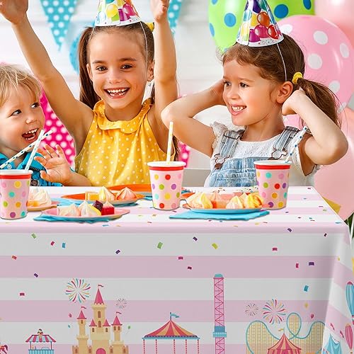 Miniatura 6 de Mantel de fiesta temática de circo rosa para carnaval, suministros para baby shower, niña, princesa, fiesta de cumpleaños, día de palomitas de maíz,