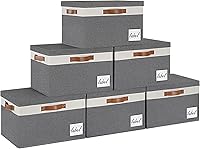 Vista 33 de GhvyenntteS Contenedores de almacenamiento extra grandes con tapas, cajas de almacenamiento plegables de tela con tapas y 3 asas de cuero, cestas