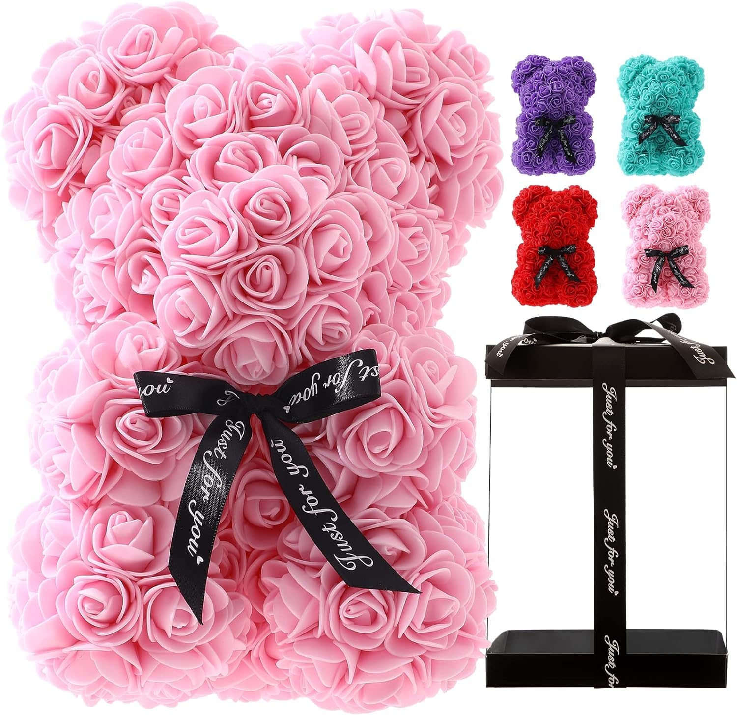 The Decor Affair 1 Pcs 10-inch Handmade Rose Teddy Bear - A Symbolic Gift for Girlfriend & Daughter on Valentine's Day, Mother's Day, Wedding, Anniversary (Pink).