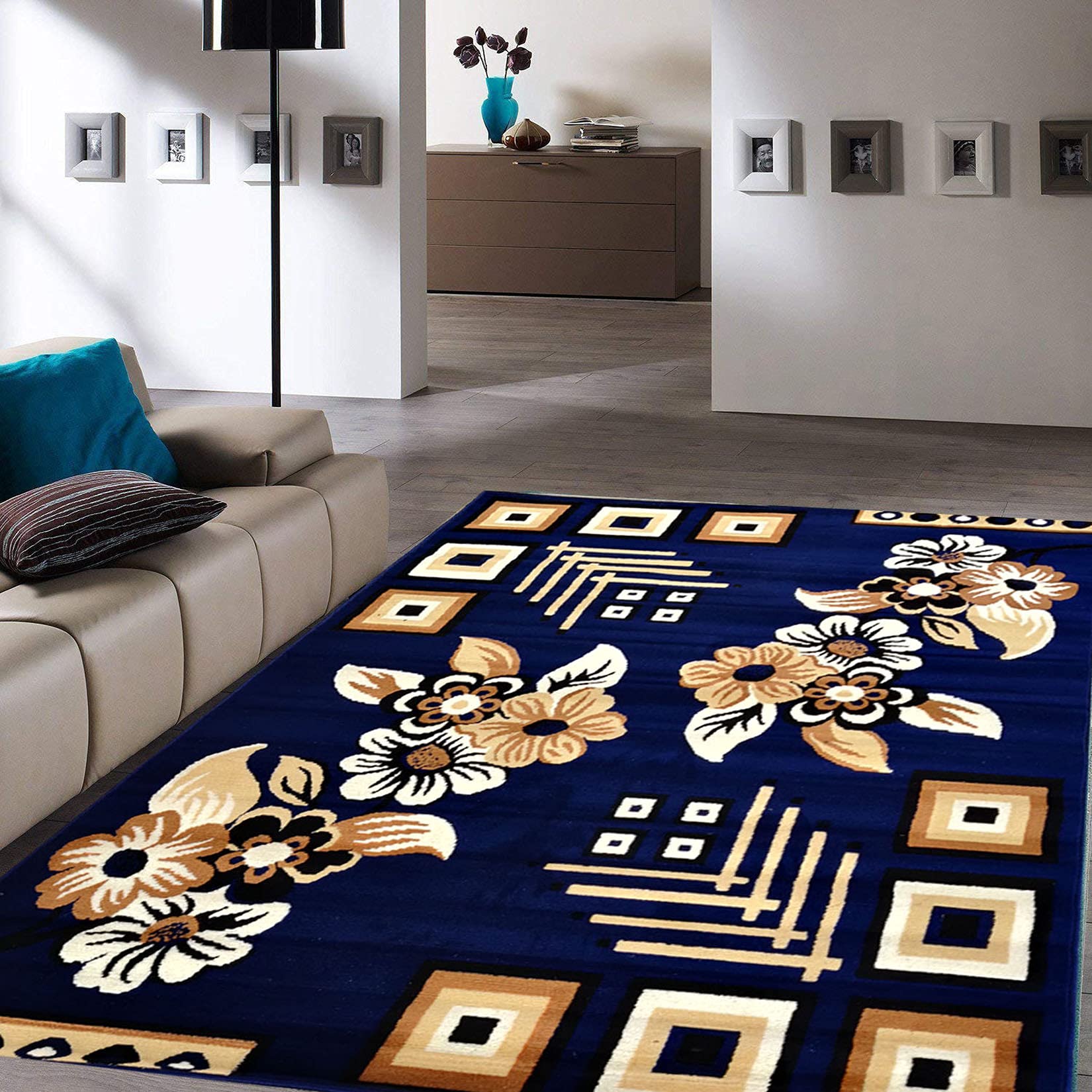 Moin Carpets Acrylic Wool Floral Carpets for Living Room and Home 5 x 7 Feet (150 X 200 cm) Navy Blue