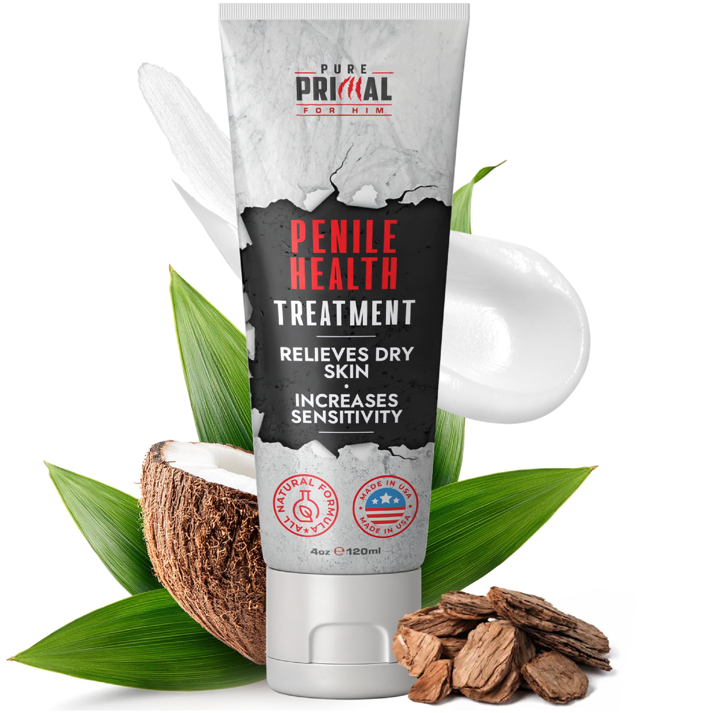 Pure PrimalPenile Health Cream for Men – Daily Moisturizer Penile Cream for Sensitive Skin – Supports Restoration – Hydrating Relief for Dryness & Irritation – Unscented – 4oz