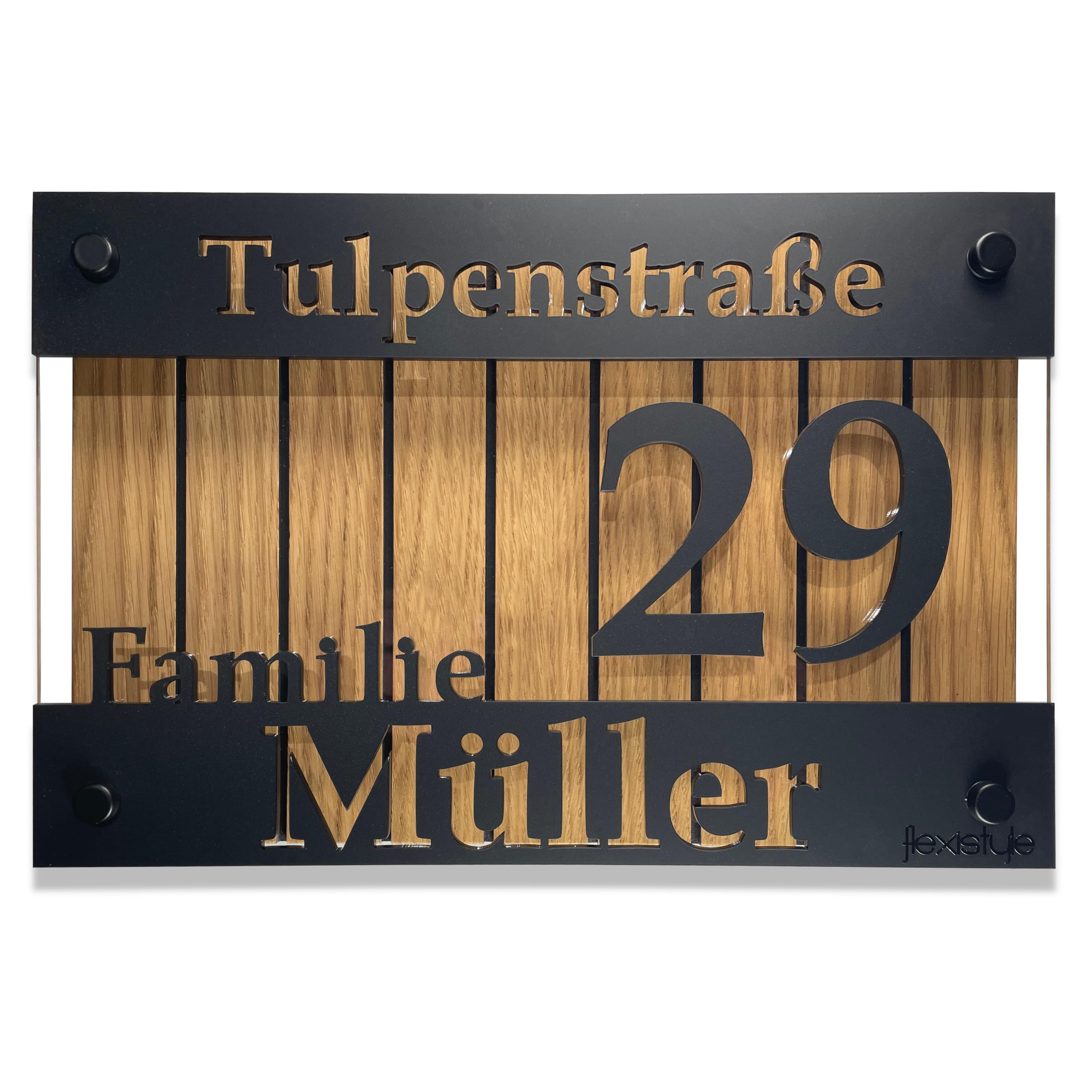 Hausnummern hausnummernschild schwarz schild Adressschild haus hauswand personalisiert acrylglass 3d individuelles design (Eiche mit Streifen, 20x30cm)