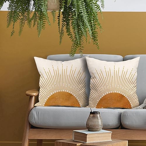 Miniatura 3 de aportt Fundas de almohada de sol amanecer puesta de sol 16x16 pulgadas, fundas de almohada bohemio abstracto para sofá color amarillo mostaza, juego
