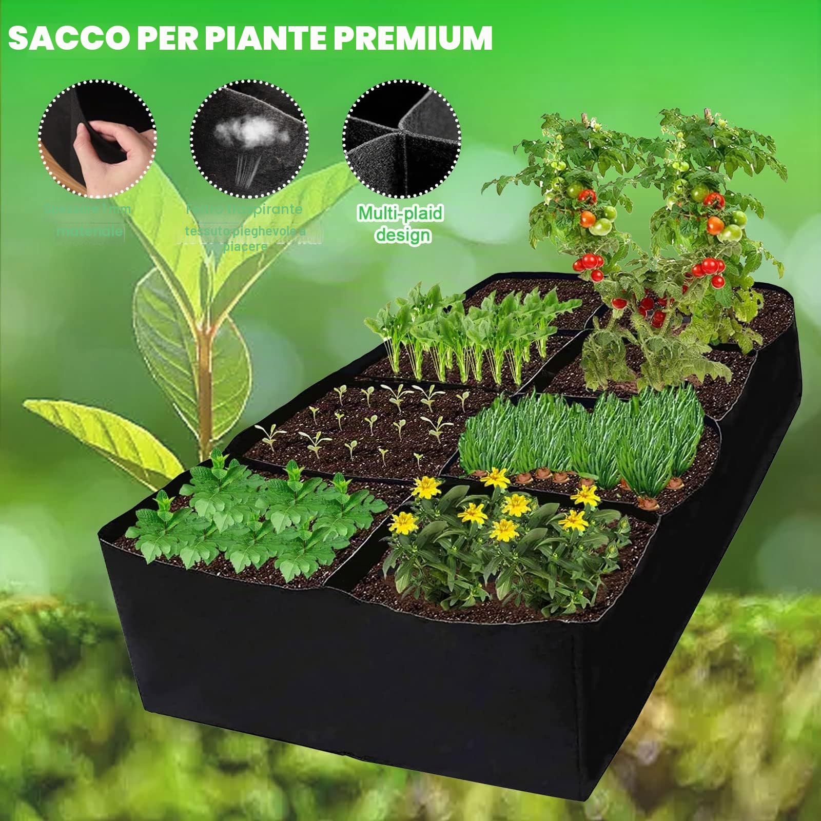 GAESHOW 2 Pezzi Cassoni Orto in Terrazzo con 8 Scomparti, Letto da Giardino Rialzato in Tessuto, Fioriera da Esterno di Traspirante, Orto Rialzato, Sacchi per Piante per Fragole Pomodori