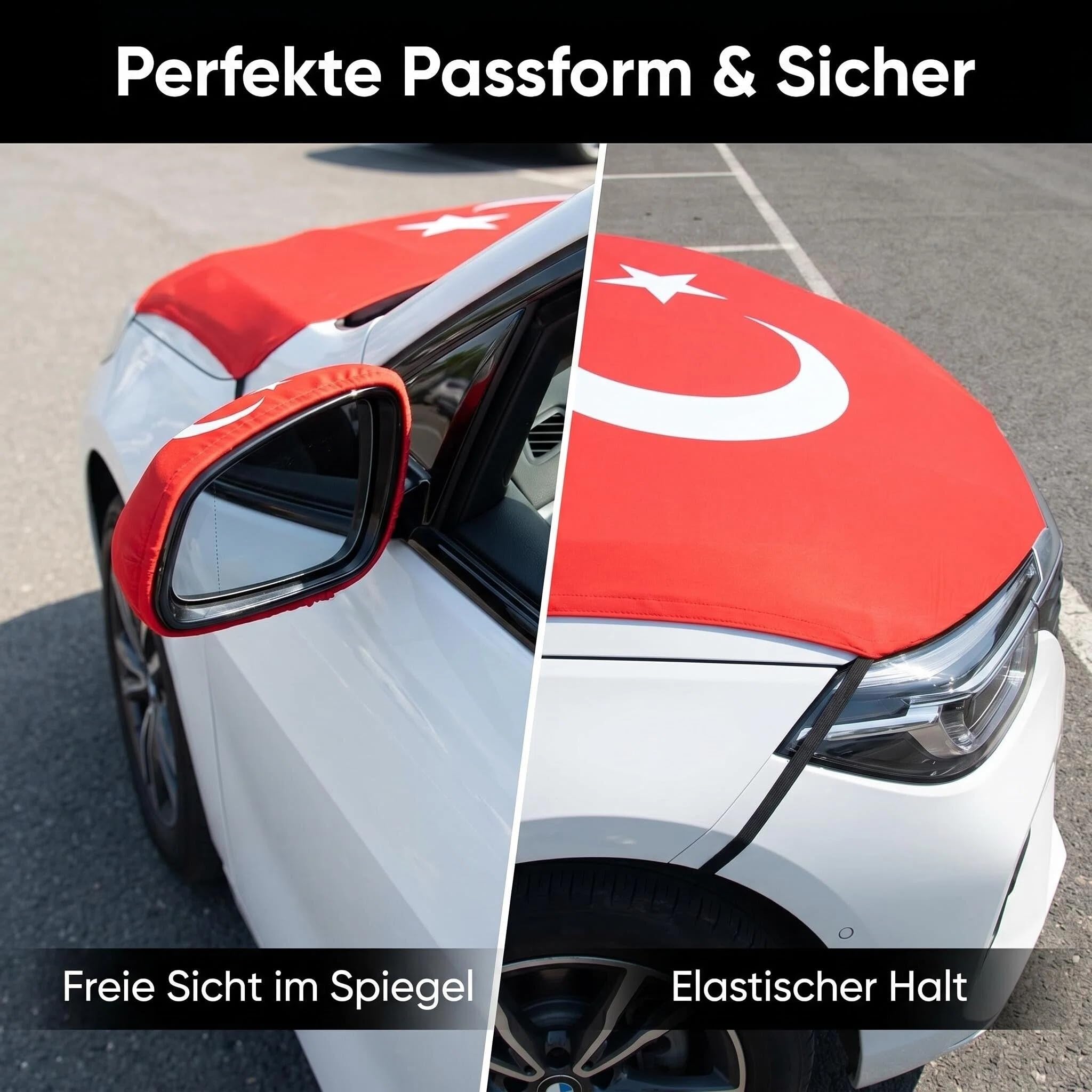 Türkei Flagge für Auto und 2 Spiegelfahne, Fanartikel Türkei mit Türkische Flagge Design,Türkei Flaggentag Fanartikel Auto, Bayrak Autospiegel Fahne, Überzieher Hülle für Motorhaube