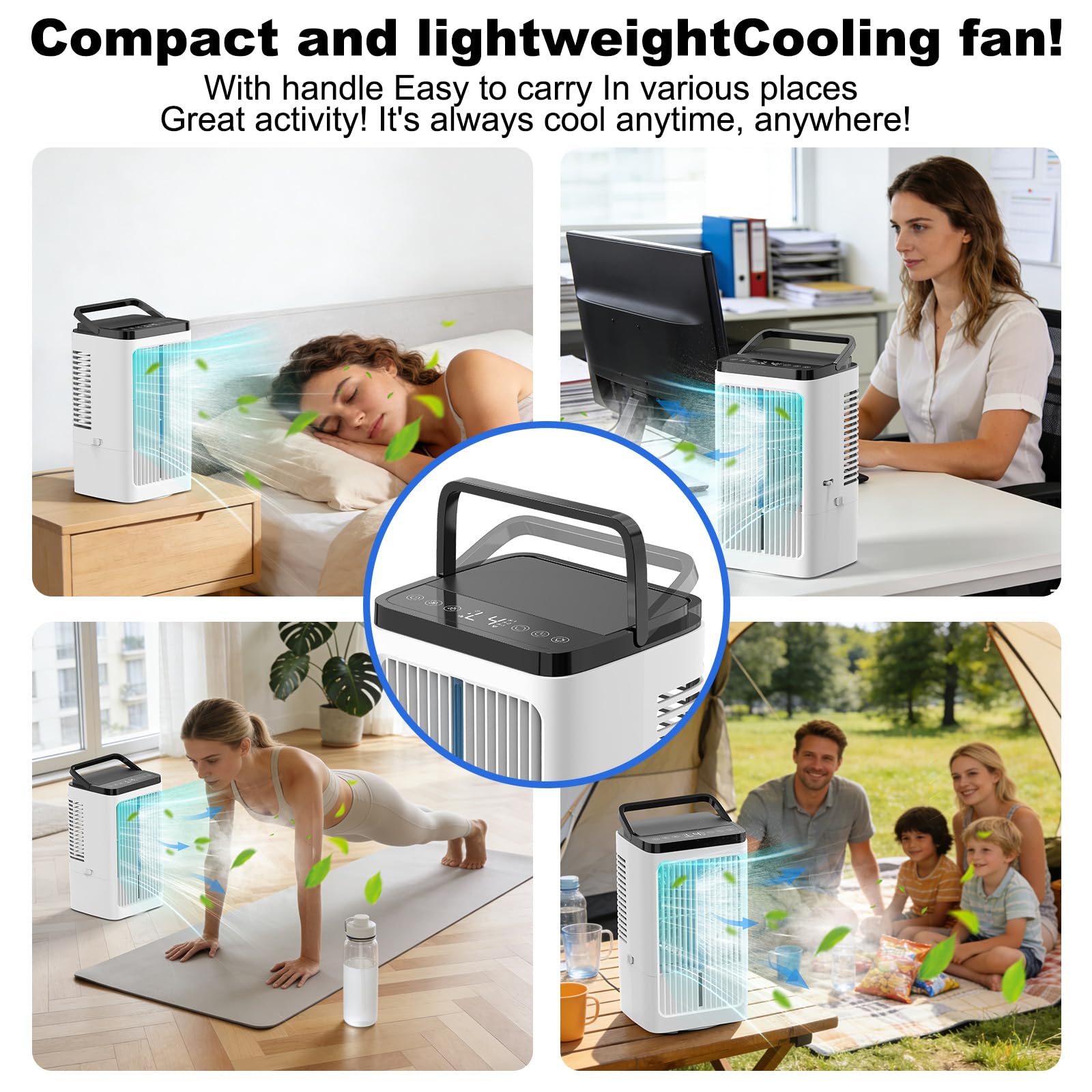Climatiseur Mobile avec Reservoir 1200ML, Rafraichisseur d'air Silencieux avec Oscillation à 90°, 4 Vitesses, 2 Modes de Brumisation, Minuteries pour Chambre Cuisine Bureau, Blanc cassé