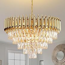 Manraj Modern Crystal Chandelier, 600 mm Round, 5-Tier Pure Gold, K9 Crystal Ceiling Light Fixture for Living Room and Hallway (Pure Gold, 600mm)