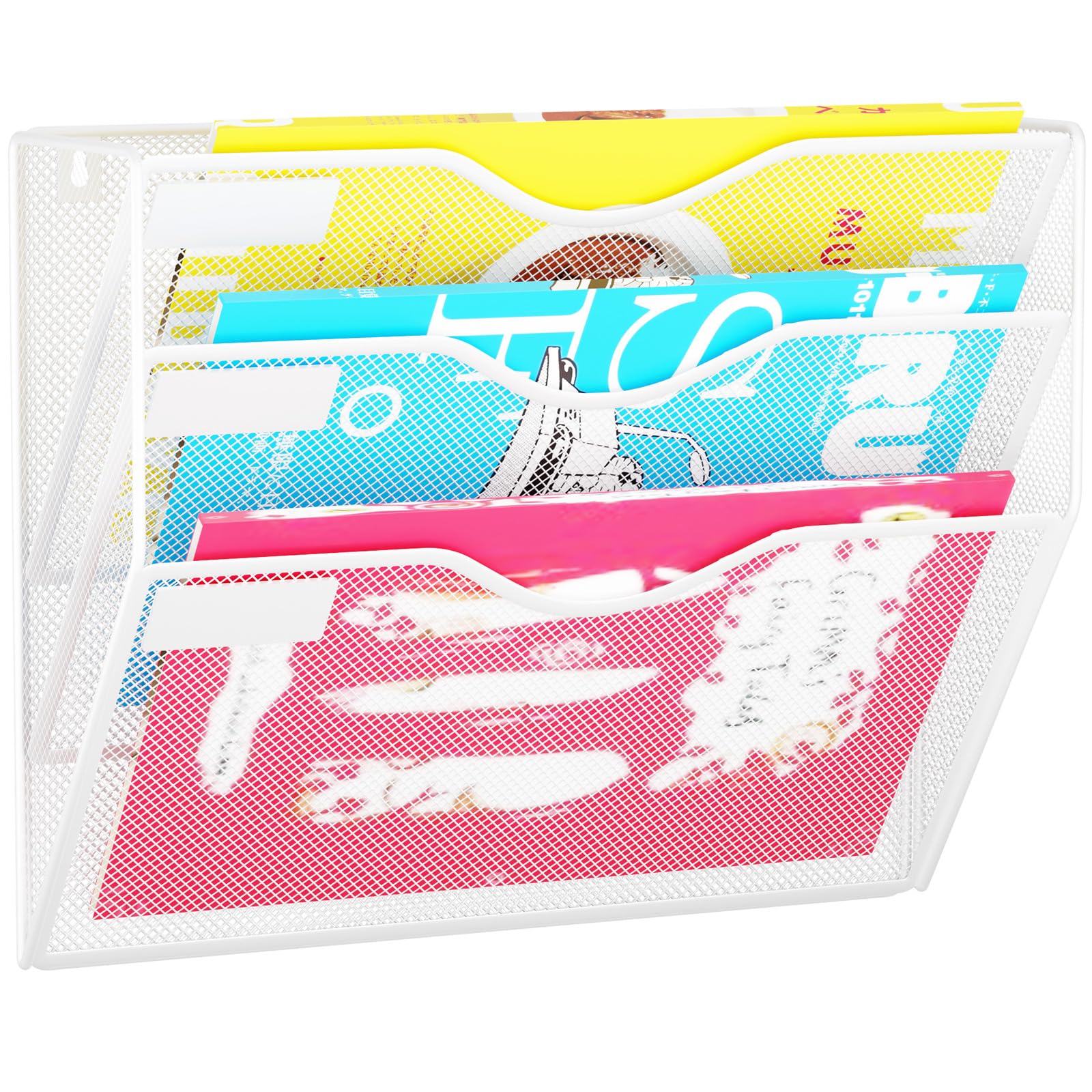 GDINDINFAN 3 Pockets Hanging Wall File Organizer Mail Holder, Wall Mounted Paper Document Folder Holder, Clipboard Storage Organization Magazine Rack,