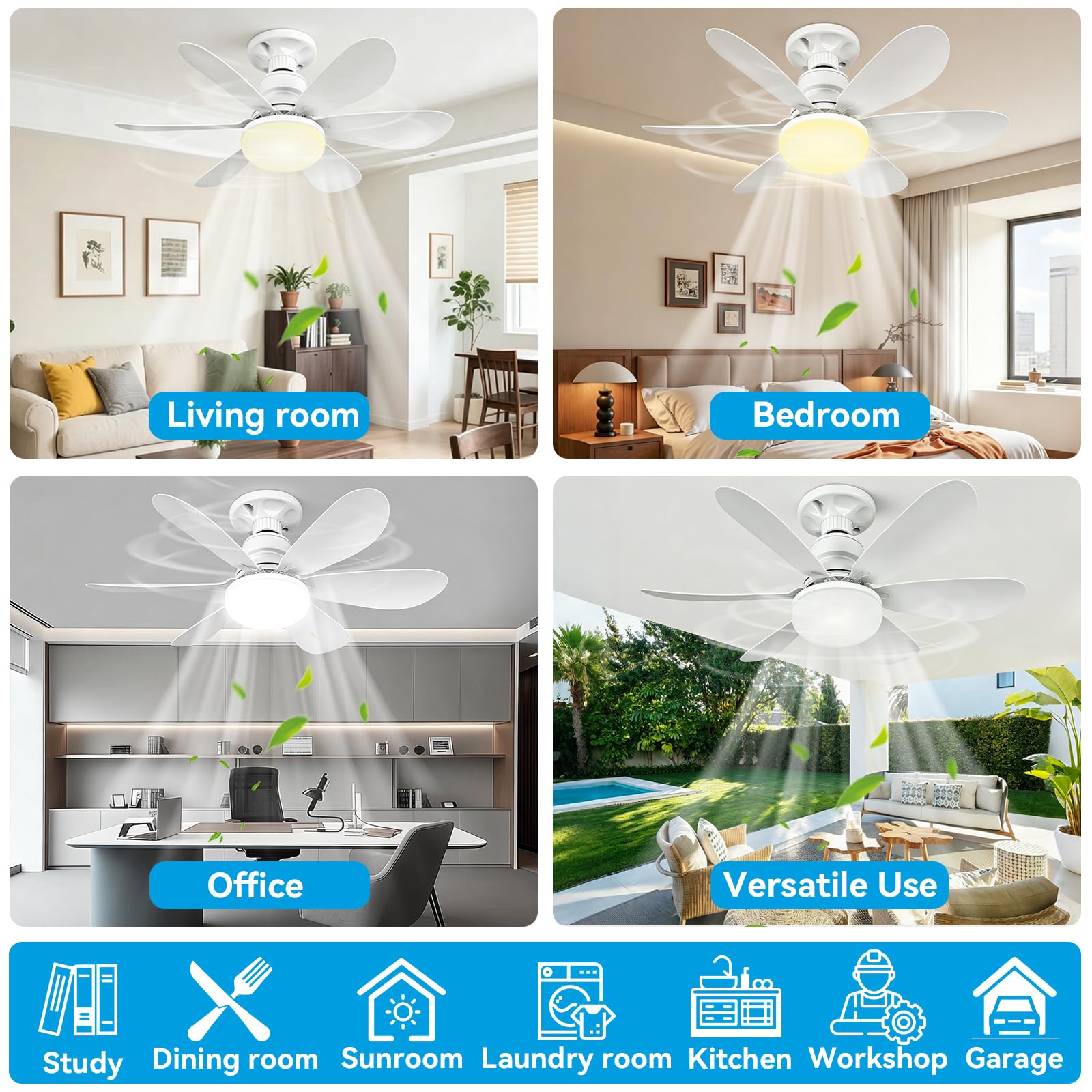 Ventilatore da Soffitto con Luce e Telecomando, 52 cm, 40 W, Ventilatore a Soffitto LED con Portalampada E27, Dimmerabile a 3 Modalità, 3 Velocità, per Soggiorno, Camera da Letto e Sala da Pranzo