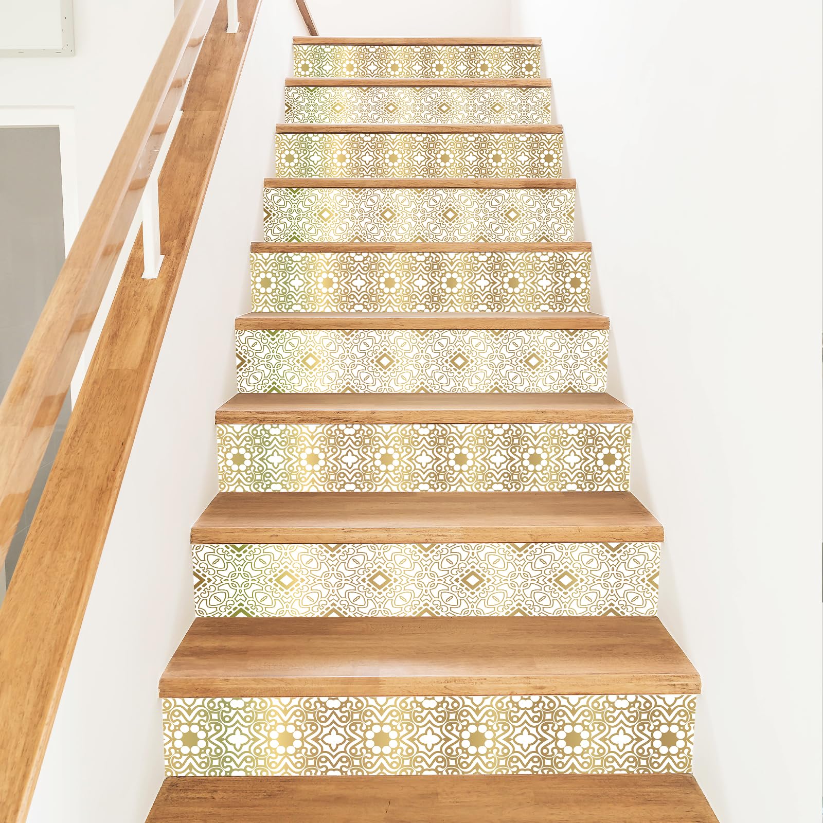 PLIGREAT 15 Strips Retro Stair Riser Decals, Peel and Stick Stair Stickers for Steps Ornate Pattern Vinyl Stairway Stickers Self-Adhesive Staircase Murals for Home Hotel Decor, 18x100cm