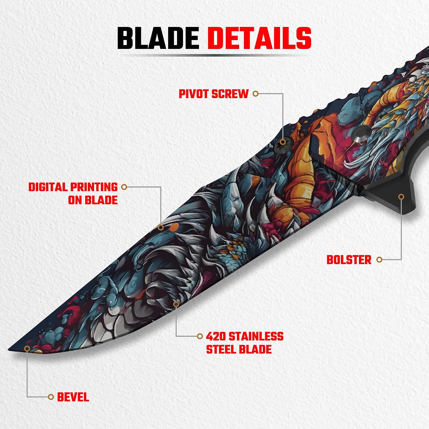 Funky Pocket Knife - Fun Camping & Hunting Accessories For Knife Collectors & Outdoorsmen, Abstract Designs & Graffiti Artwork Knife, 420 Stainless Steel Blade