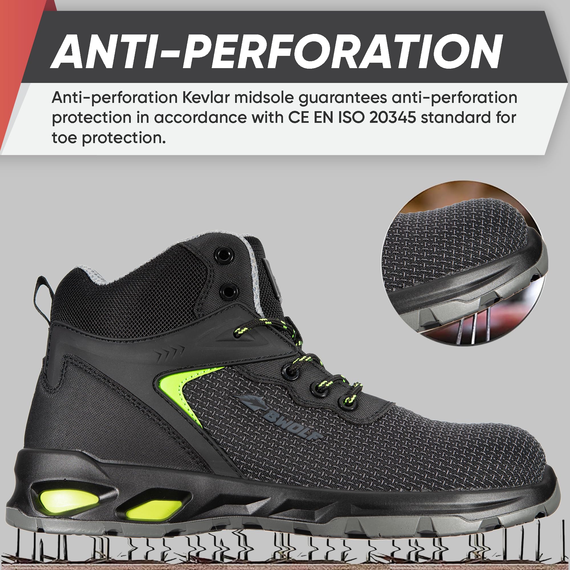 BWOLF Skyler HIS3S Zapatos de Seguridad para Hombre Altos S3, Impermeables, 4 x 4 Grip Tech, Suela Ergo, ESD