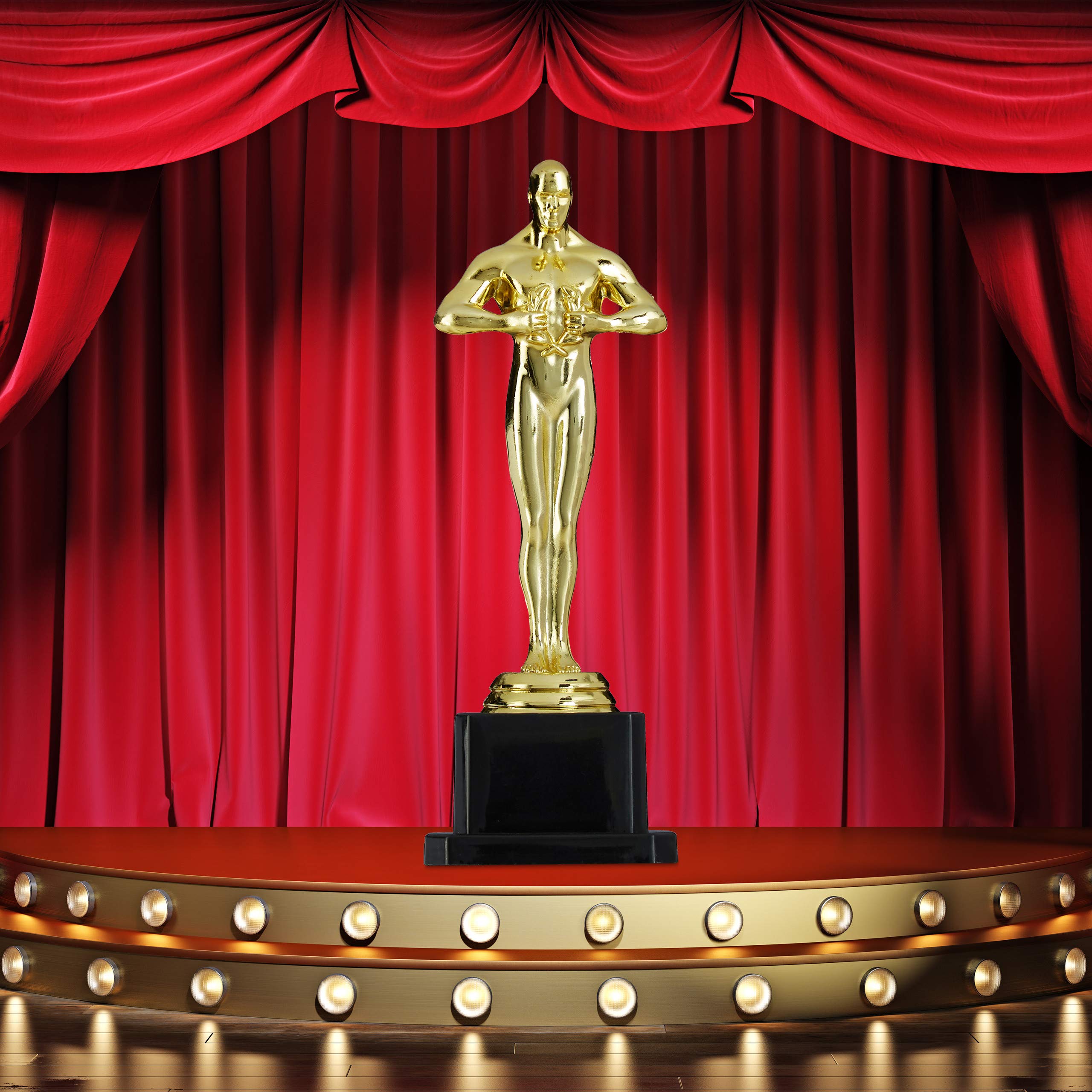 Relaxdays Statuetta, Premio con Podio Quadrato, Statua con Corona, Cinema & Hollywood, Idea Regalo, Decorazione,18cm,Oro