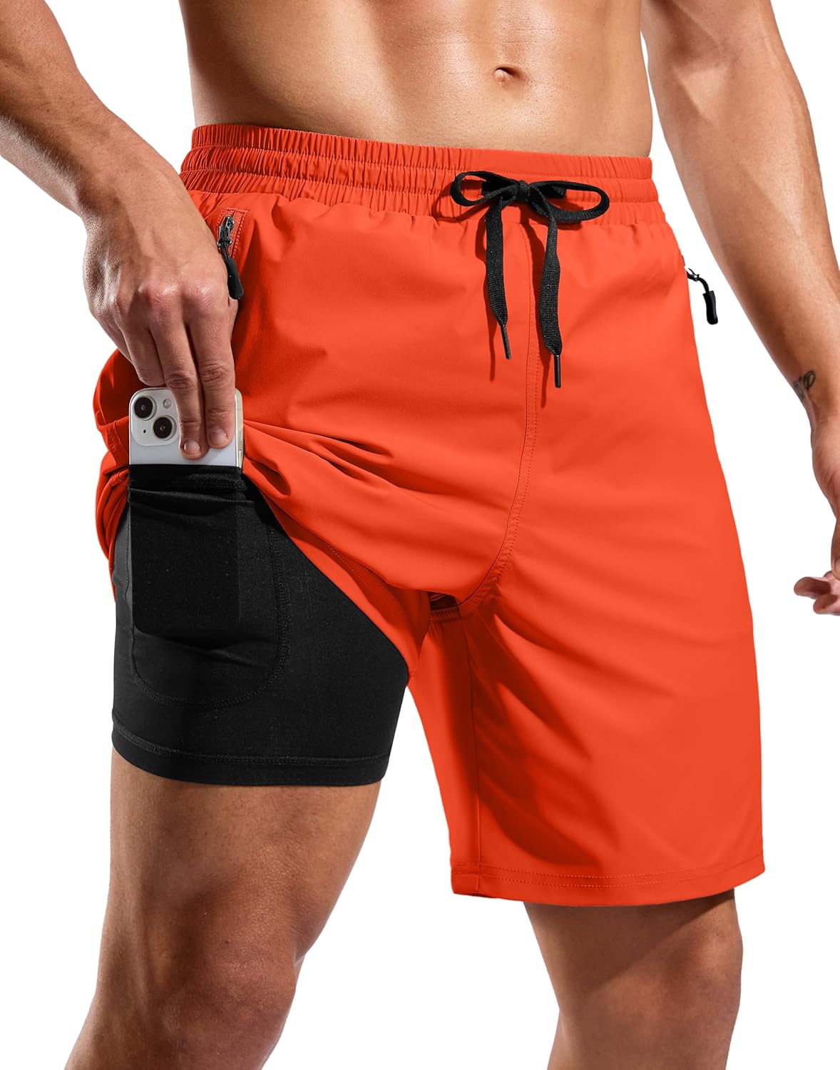G Gradual Mens Swim Trunks with Compression Liner 7" Quick Dry Board Shorts Swimsuit Bathing Suit for Men with Zipper Pockets