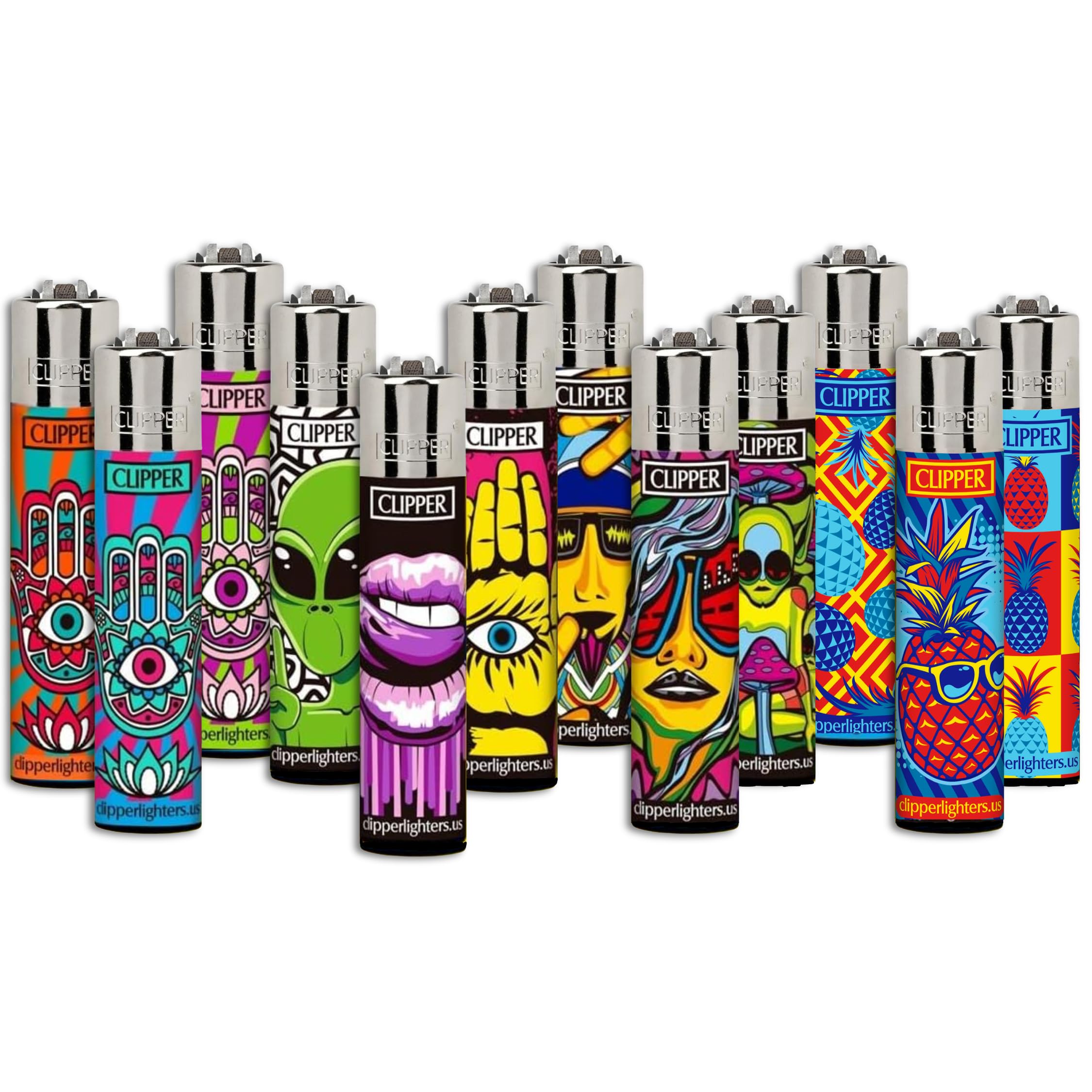 Clipper Lighter – Cp11 – Mix Designs – 12 Lighters - Safe Butane Clipper Lighter - Refillable Lighters in Assorted Colors - Reusable Lighter - Soft Flame Kitchen Lighter -(Colors and design will vary)