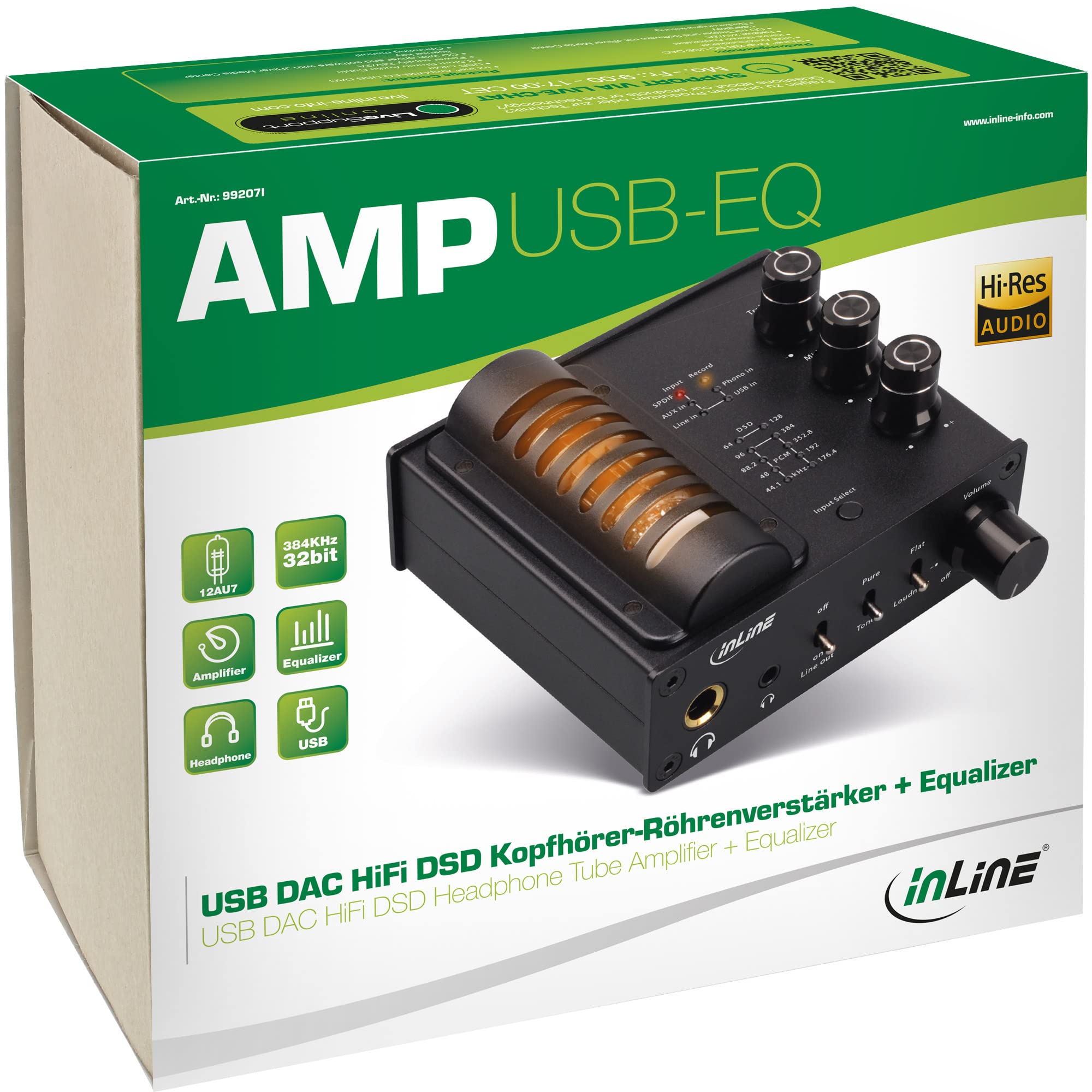 InLine 99207I AmpUSB-EQ, Hi-Res AUDIO HiFi DSD - Amplificatore per cuffie + equalizzatore, USB DAC