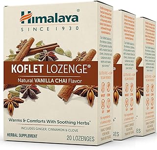 Himalaya Koflet Lozenges, Vanilla Chai Flavor, Natural Herbal Cough Drop for Warming Relief and Soothing Comfort, 130 mg, 20 Lozenges,3 Pack