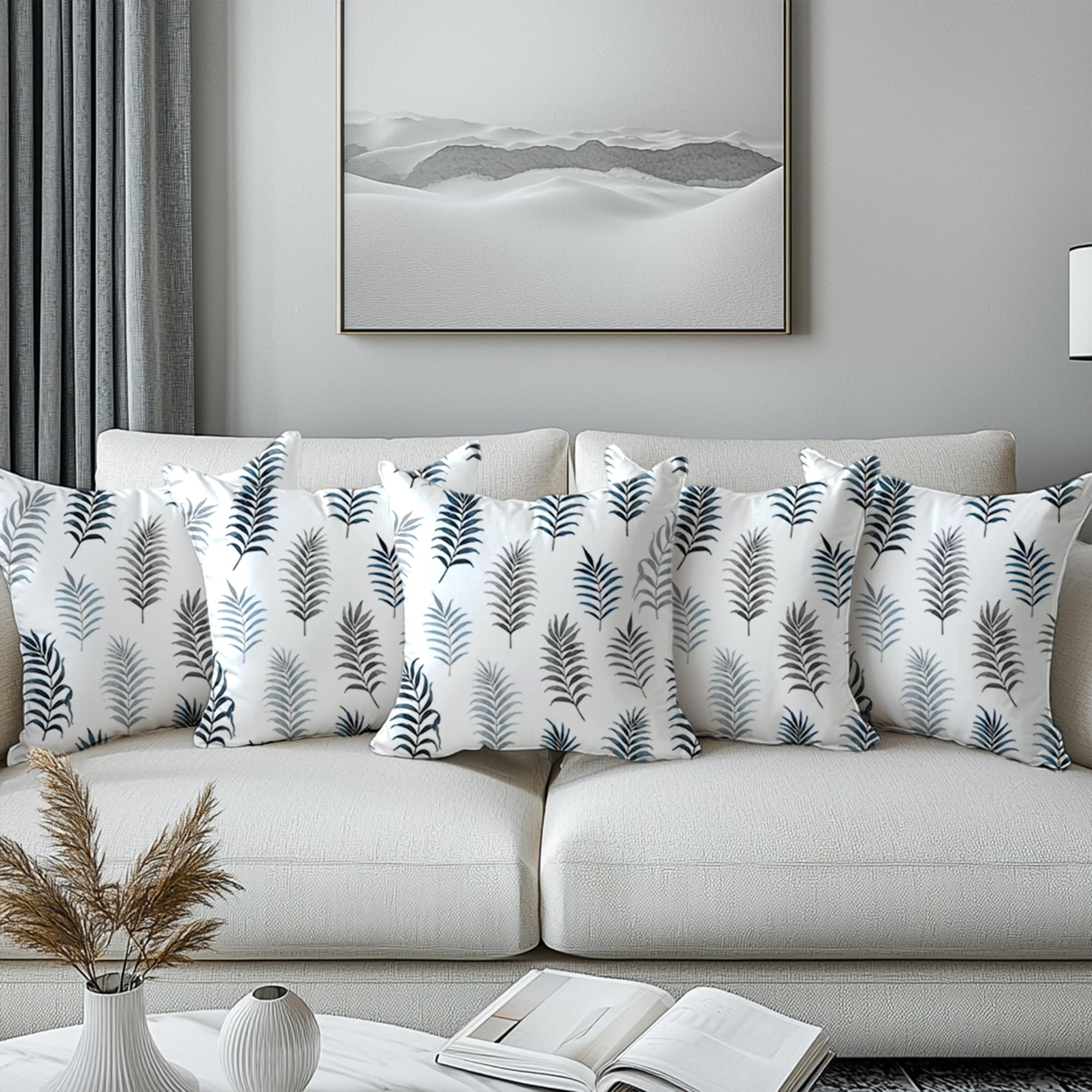 Encasa XO Decorative Cushion Covers - Set Of 5 Pcs, 50X50 Cm (20"X20") - Printed Polyester, Light Weight, Soft, Pillow Case For Bedroom, Living Room, House & Hotel - Palm Leaves, 120 TC, Multicolor-image-14