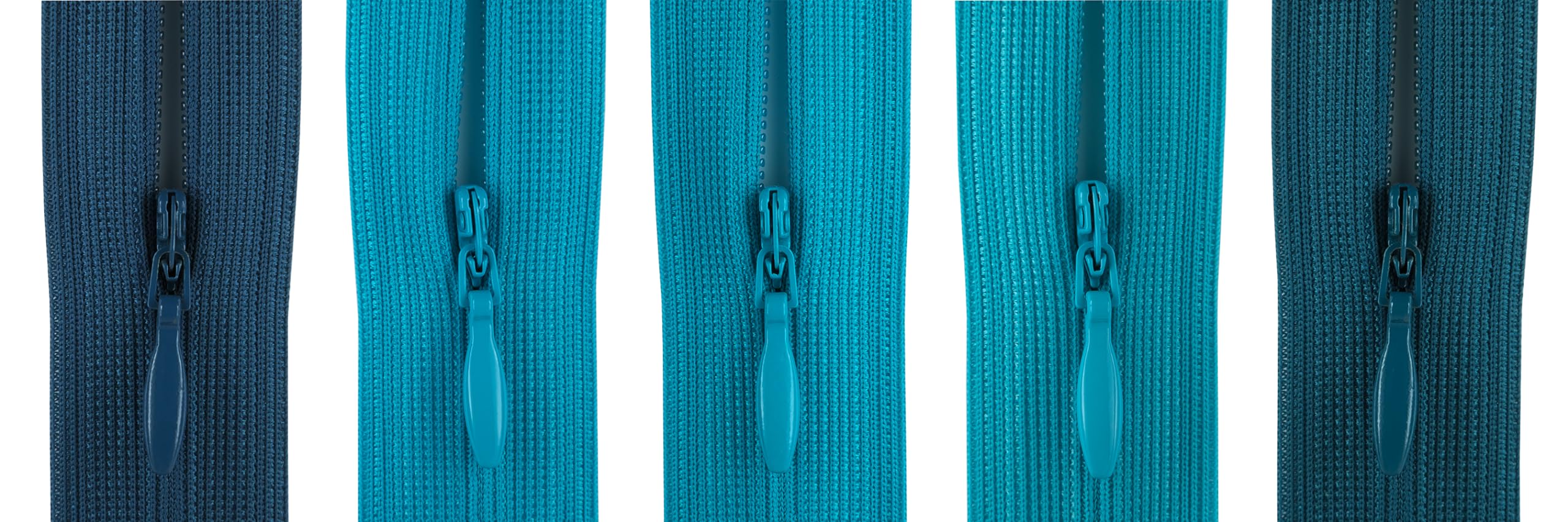 #3 Flexi Invisible Close-End Zip, Pack of 5 (Aqua to Teal Blue, 22 inch)