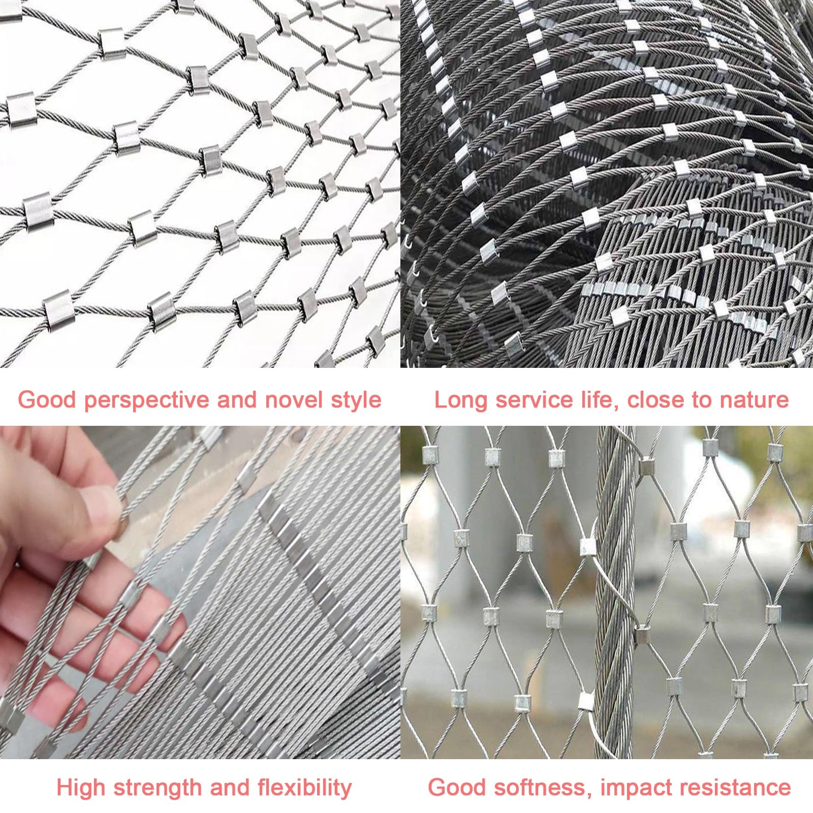 Rete metallica in acciaio inossidabile 304 – Rete di sicurezza flessibile per gabbie zoo balconi scale piante rampicanti – facile da tagliare (dimensioni: L 1,5 x L 18 m/L4)