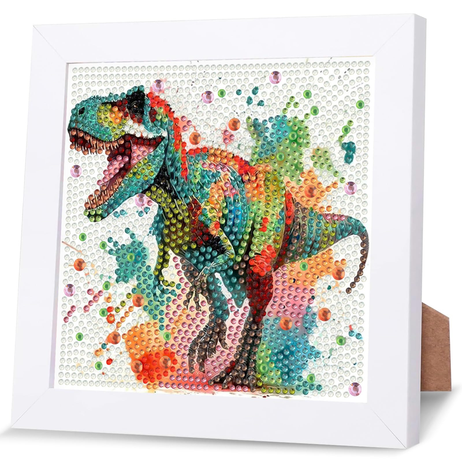 NAIMOER T-Rex Dinosaur Diamond Art Painting Kits for Kids with Frame, Watercolor Animal Diamond Art Adults Kids Crafts for Ages 4-6-8-12, Easy to DIY Gifts Package Home Wall Decor 7x7inch