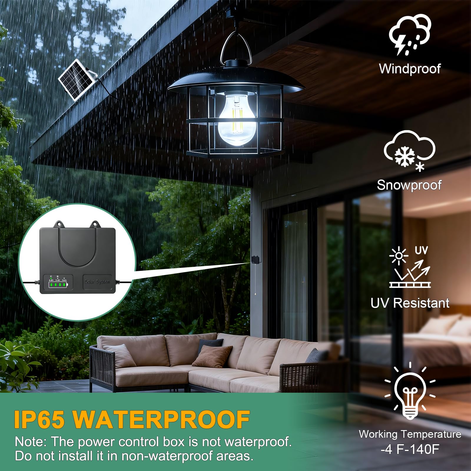 Lámpara Solar Colgante Exterior -3000ML Luz solar exterior con Cuerda de Tracción, Luces Solares Colgantes con 3 Modes, IP65 Impermeable, Lampara solar Exteriors para Jardín Patio Pérgola