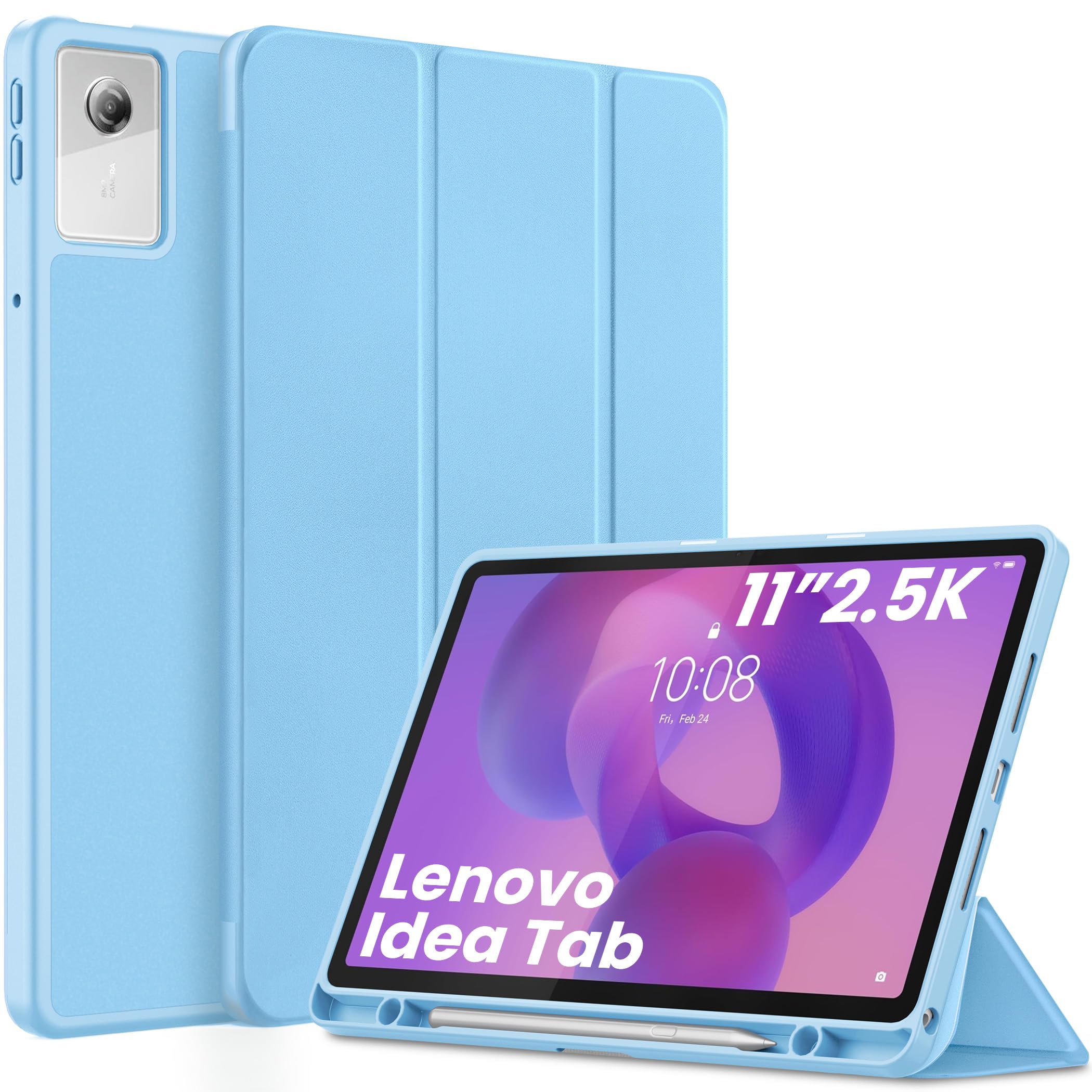 EasyAcc - Custodia per Lenovo Idea Tab, tablet da 11 pollici 2025 con supporto per penna TB-336ZU TB-336FU, ultra sottile con funzione di supporto, custodia in PU in pelle (Blu cielo)