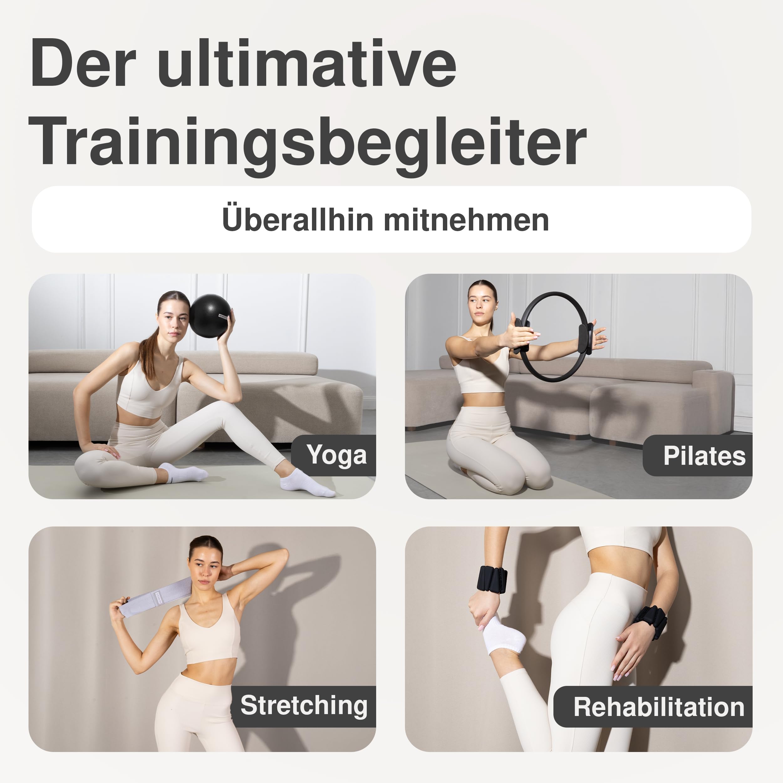 Premium Pilates Set 5 in 1 – Elegant Home Pilates Kit with Ring, Ball, Resistance Bands & Wrist/Ankle Weights Pilates Accessories in Gift Box