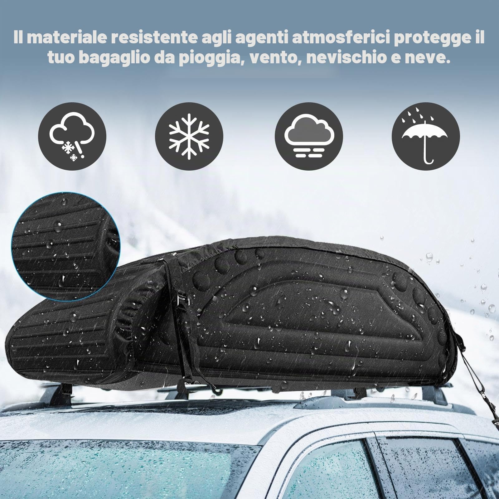 SOARS Box Tetto Auto 400L, 113,5 X 63,5 X 36,5 CM, Portapacchi Auto Tetto Impermeabile con Cinghie di Trasporto & Borsa di Trasporto, per Auto, Furgoni, SUV (Nero)