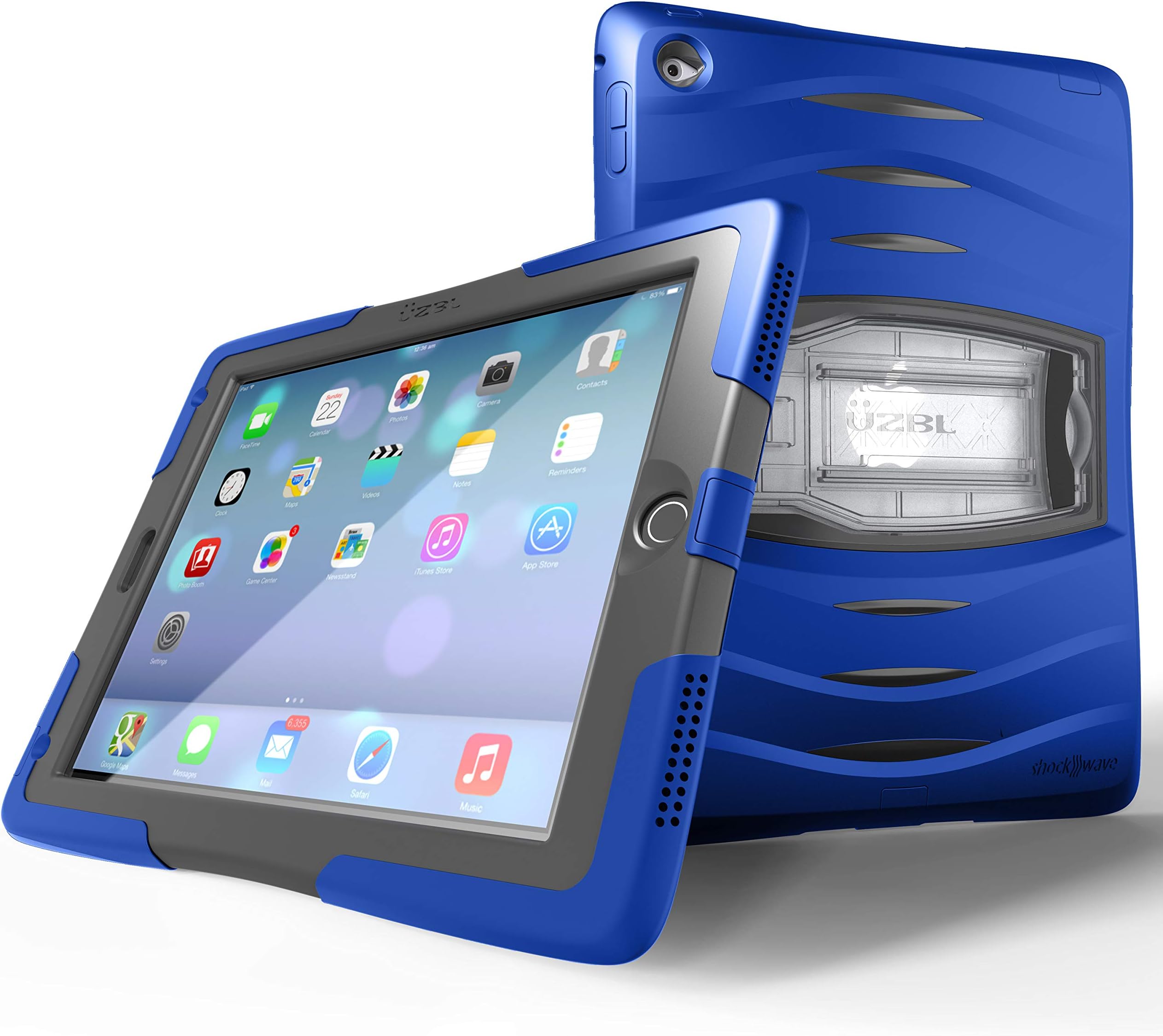 UZBL iPad Mini 4 Case, Shockwave Heavy Duty Full-Body Rugged Protective Case with Built-in Screen Protector and Removable Stand, Blue