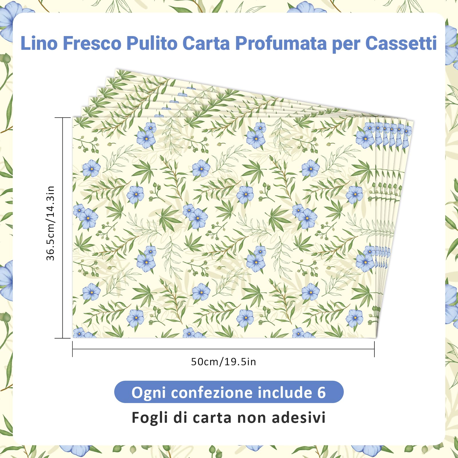 LA BELLEFÉE Carta Profumata Cassetti, Lino Fresco Tappeto Cassetto Profumato, 6 carte, Profumo Armadio Linge, Può essere utilizzato per Cassetti, Armadi