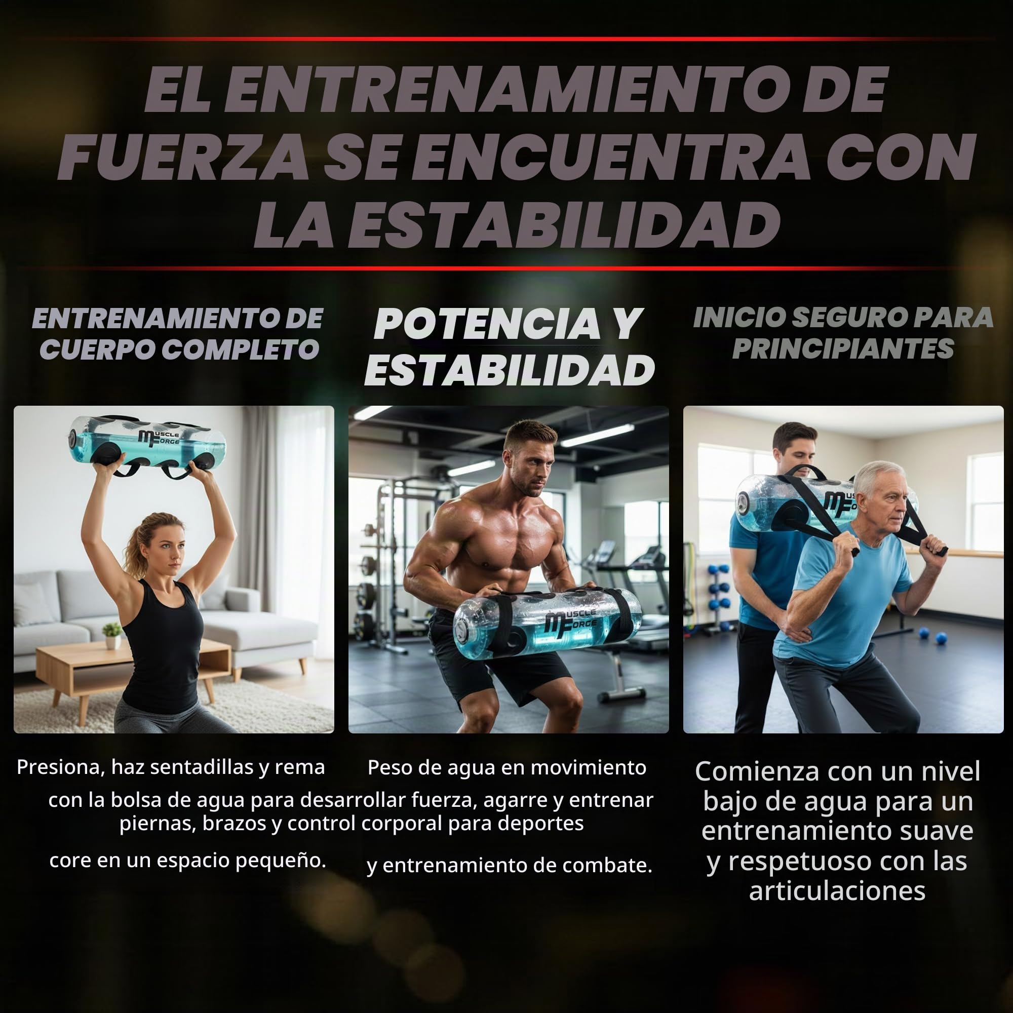 Aqua Power Bag 20 kg – Bolsa de Agua Ajustable para Entrenamiento de Estabilidad, Fuerza Funcional y Core, Aquabag Fitness con Bomba de Aire