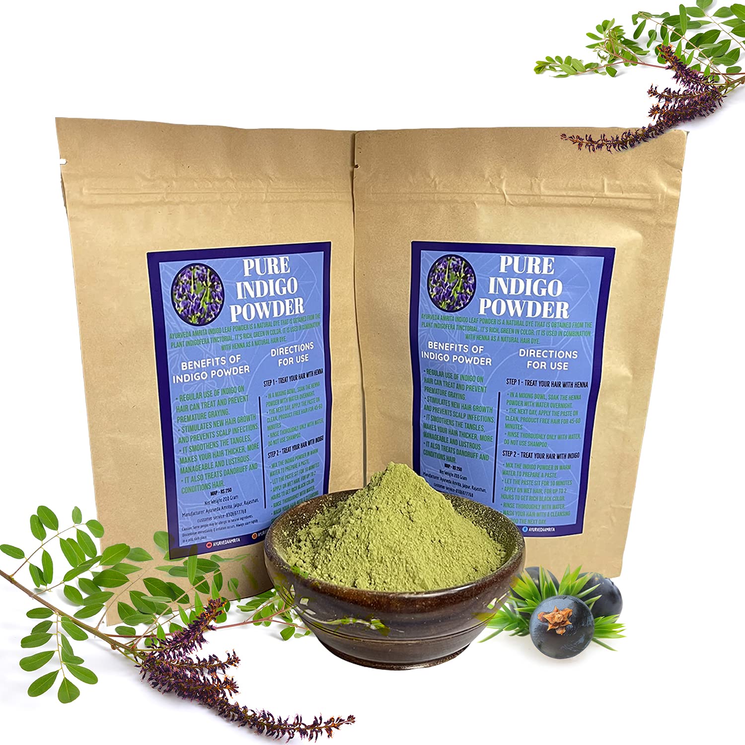 Ayurveda Amrita Premium Rajasthani Indigo Powder For Hair 200 Gram