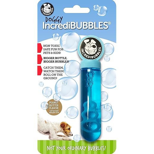 Pet Qwerks Incredibubbles Interactive Pet Toys - Long Lasting Edible Bubbles for Dogs & Cats - Peanut Butter Flavor - 38 ML, All Breed Sizes