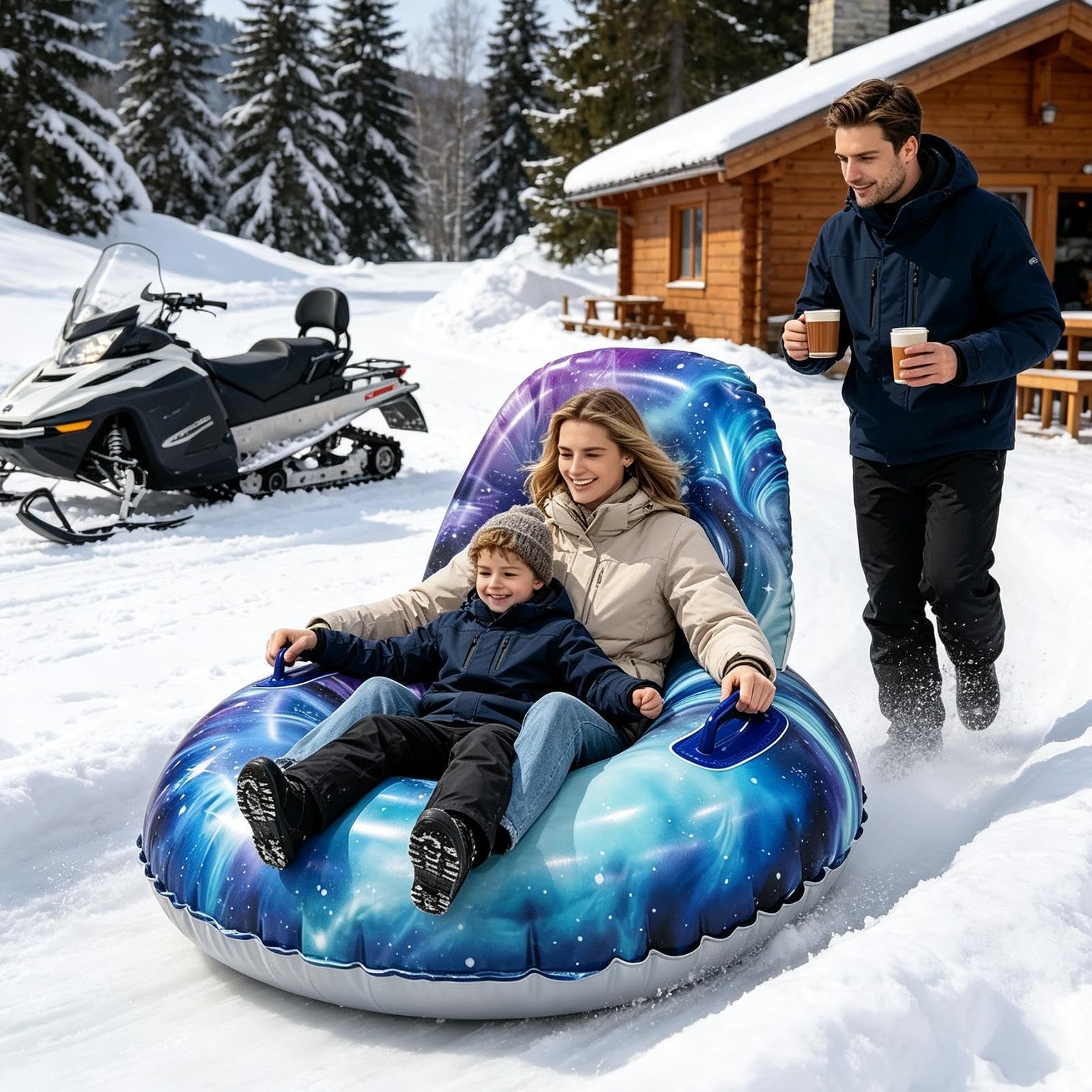 Slittino Snow Tube Rinforzato Slittini Ergonomici con Maniglie Antiscivolo