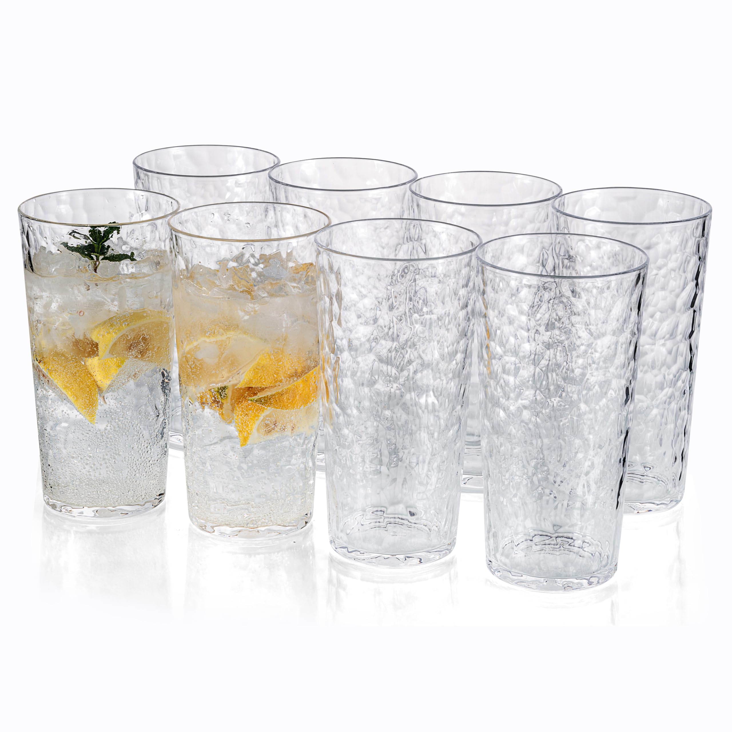 Amazon.com | ZAINCA 24-ounce Plastic Tumblers, Acrylic Drinking Glasses  High-Balls, set of 8 Clear, Reusable Plastic Cups, Hammered Style  Stackable, BPA-Free, Shatter-Proof, Dishwasher-Safe: Tumblers & Water  Glasses