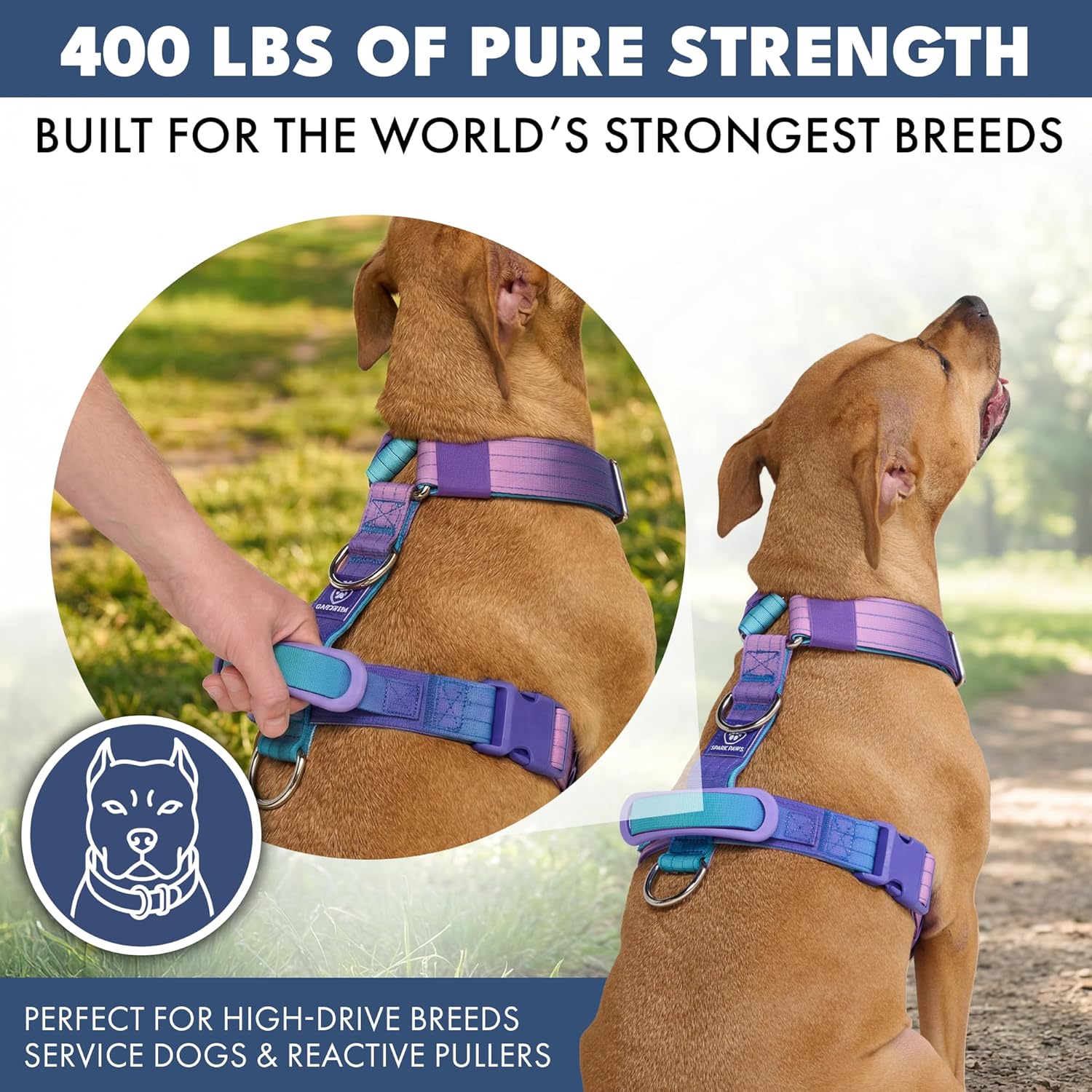 Spark Paws No Pull Dog Harness with Handle for Large Dogs, Heavy Duty Dog Harness for Big Strong Breeds, Adjustable, Y Shaped Padded Halter Design with Front Clip - 90s Retro - S